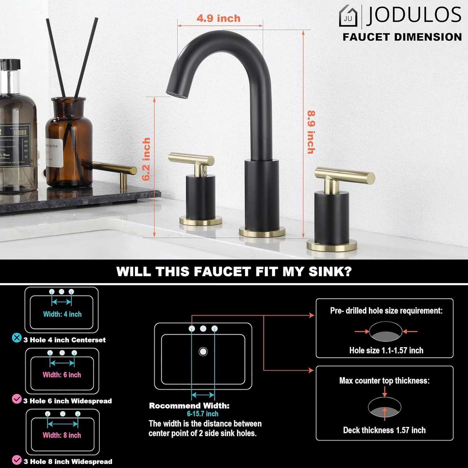 8-Inch Widespread Black and Gold Stainless Steel Bathroom Faucet