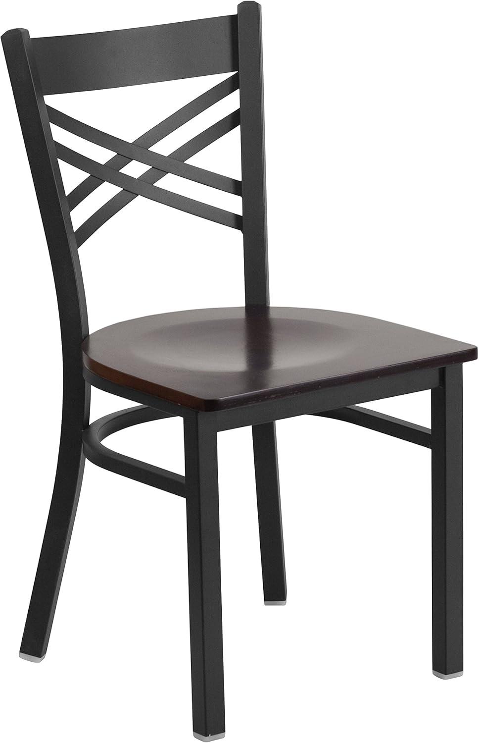 Hercules Series 17" Black Metal and Walnut Wood Side Chair with Cross Back