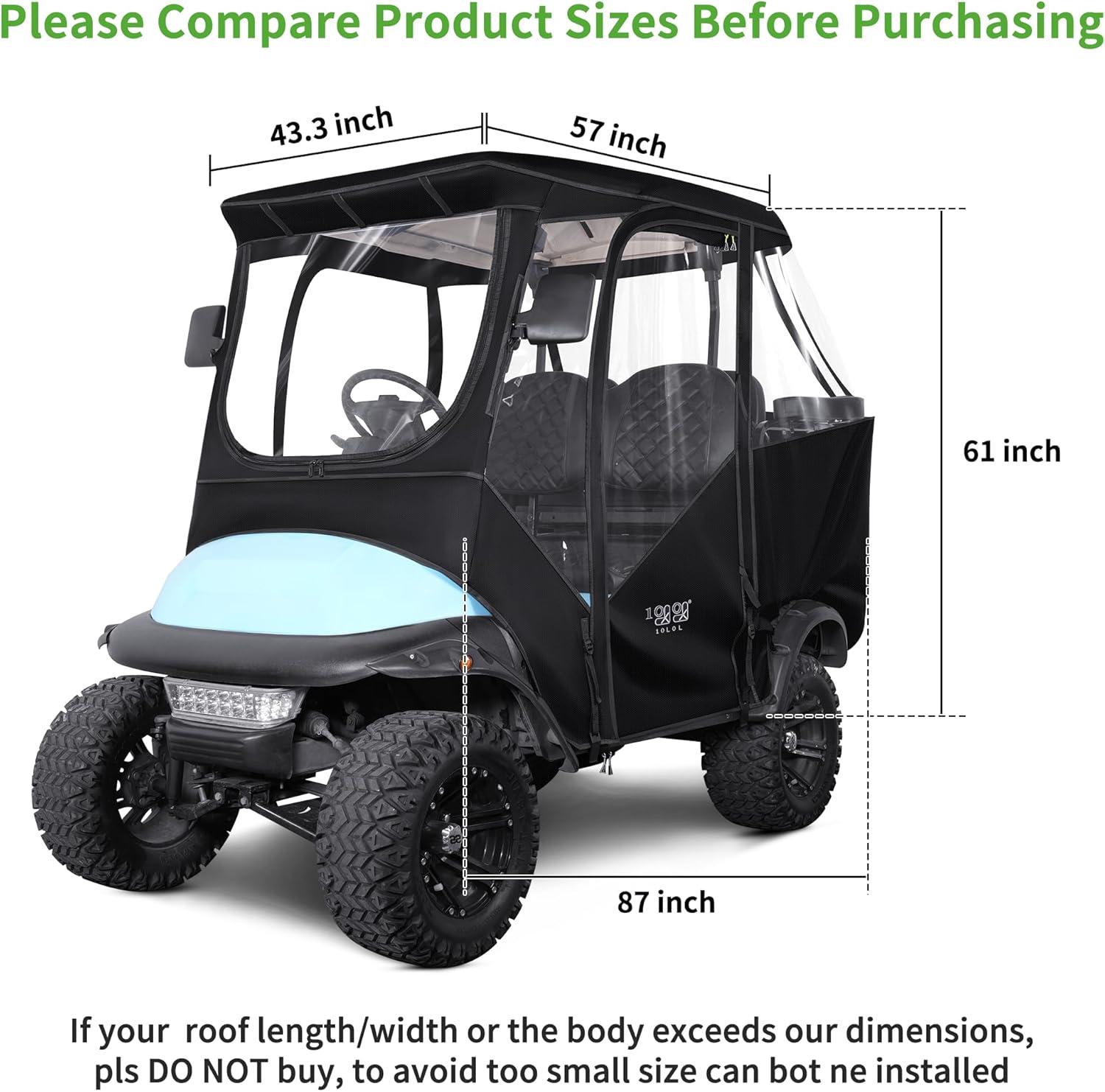 10L0L Golf Cart Cover 4 Passenger for Yamaha EZGO Club Car, 420D Waterproof Sunproof Dustproof Enclosure Cover, Black