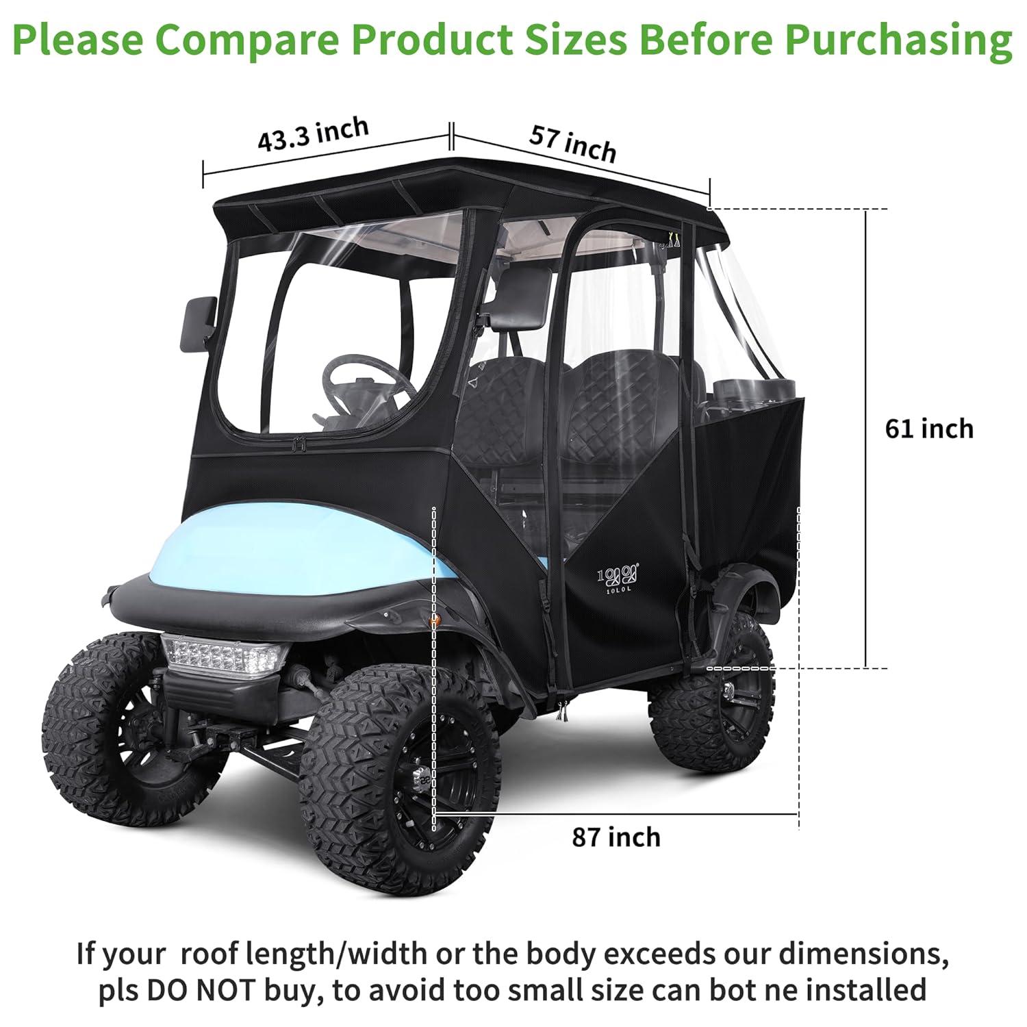 10L0L Golf Cart Cover 4 Passenger for Yamaha EZGO Club Car, 420D Waterproof Sunproof Dustproof Enclosure Cover, Black