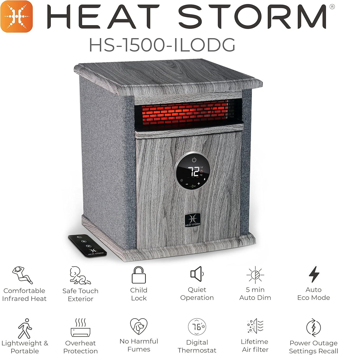 Heat Storm 1500 Watt 5200 BTU Electric High Efficiency Cabinet Space Heater with Adjustable Thermostat , Remote Included and with Digital Display