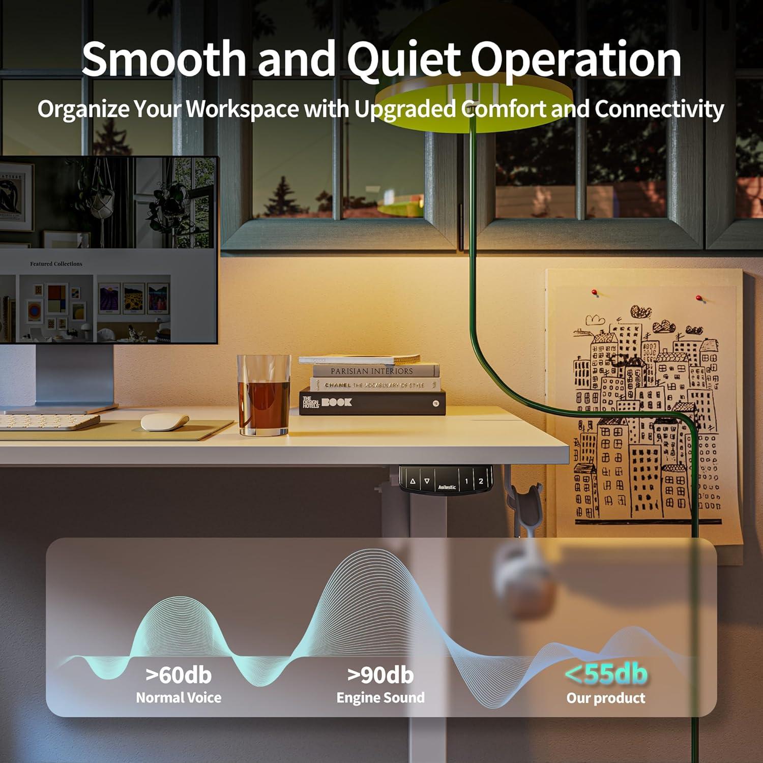 edx Electric Standing Desk, Height Adjustable Desk, 40 x 24 Inches Ergonomic Stand up Desk with Memory Preset and T-Shaped Metal Bracket for Home Office