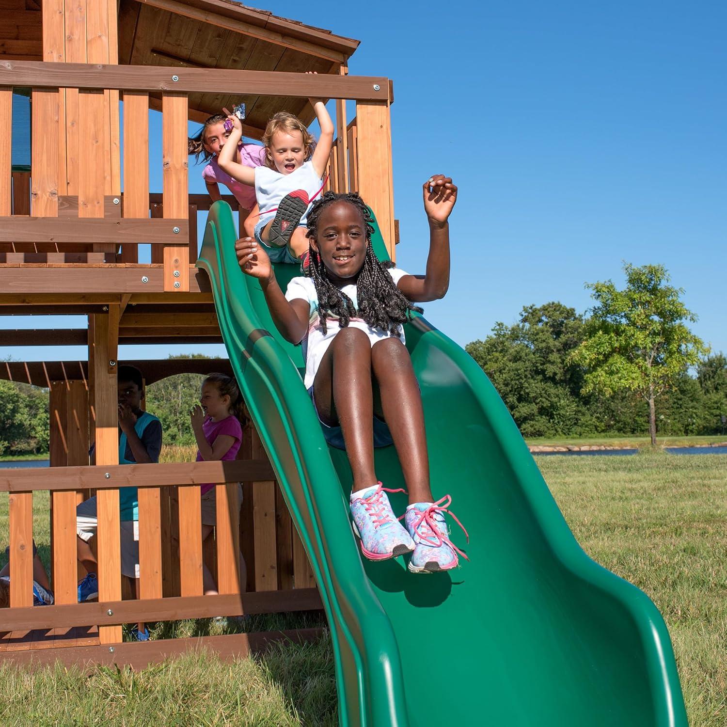 Backyard Discovery Backyard Discovery Woodridge Elite Cedar Wood Swing Set with Wave Slide, Clubhouse, Crawl Tunnel, and Crow's Nest