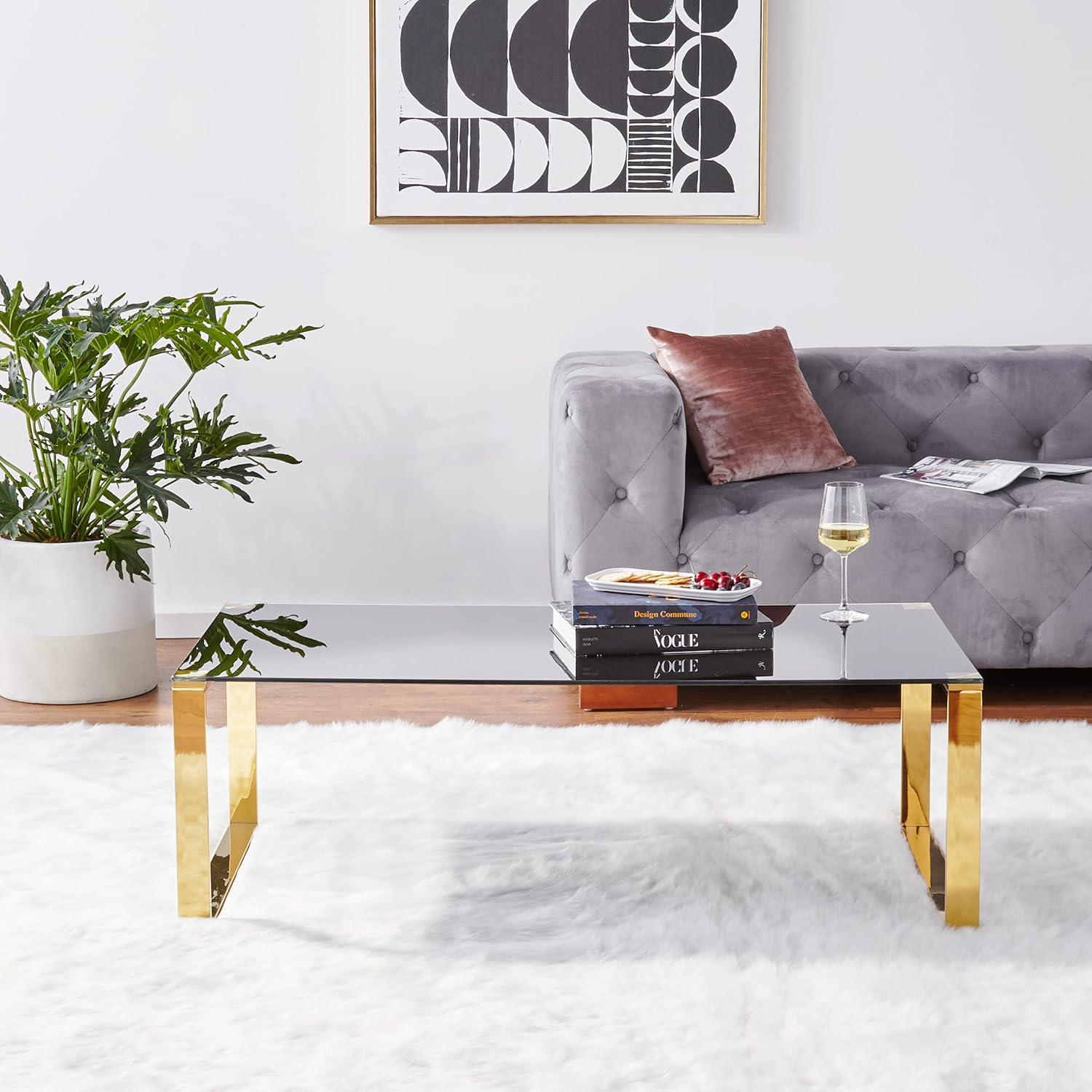 Sleek Gold High Gloss and Black Tempered Glass Coffee Table