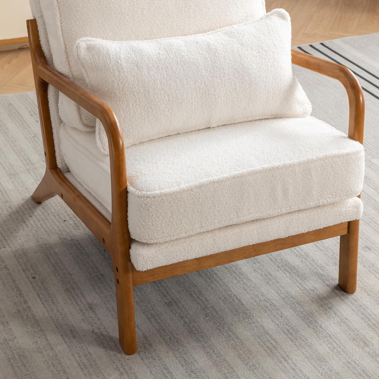 YODOLLA  Fabric Accent Chair Mid-Century Modern Upholstered Arm Chair Set of 2 for Living Room in White