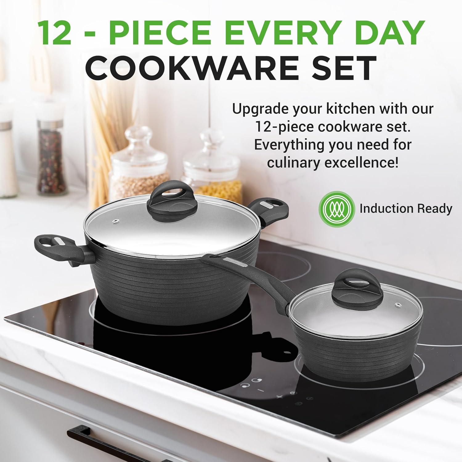 NutriChef 12 - Piece Non-Stick Aluminum Cookware Set