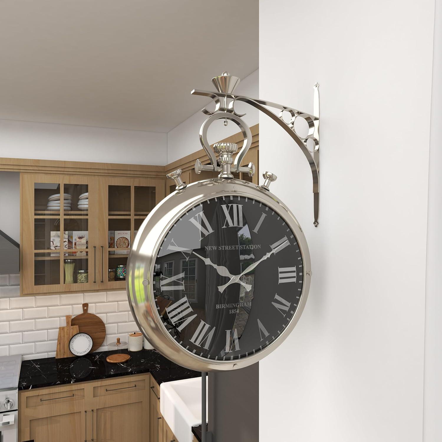 DecMode 16" Silver Stainless Steel Metal Pocket Watch Style Wall Clock