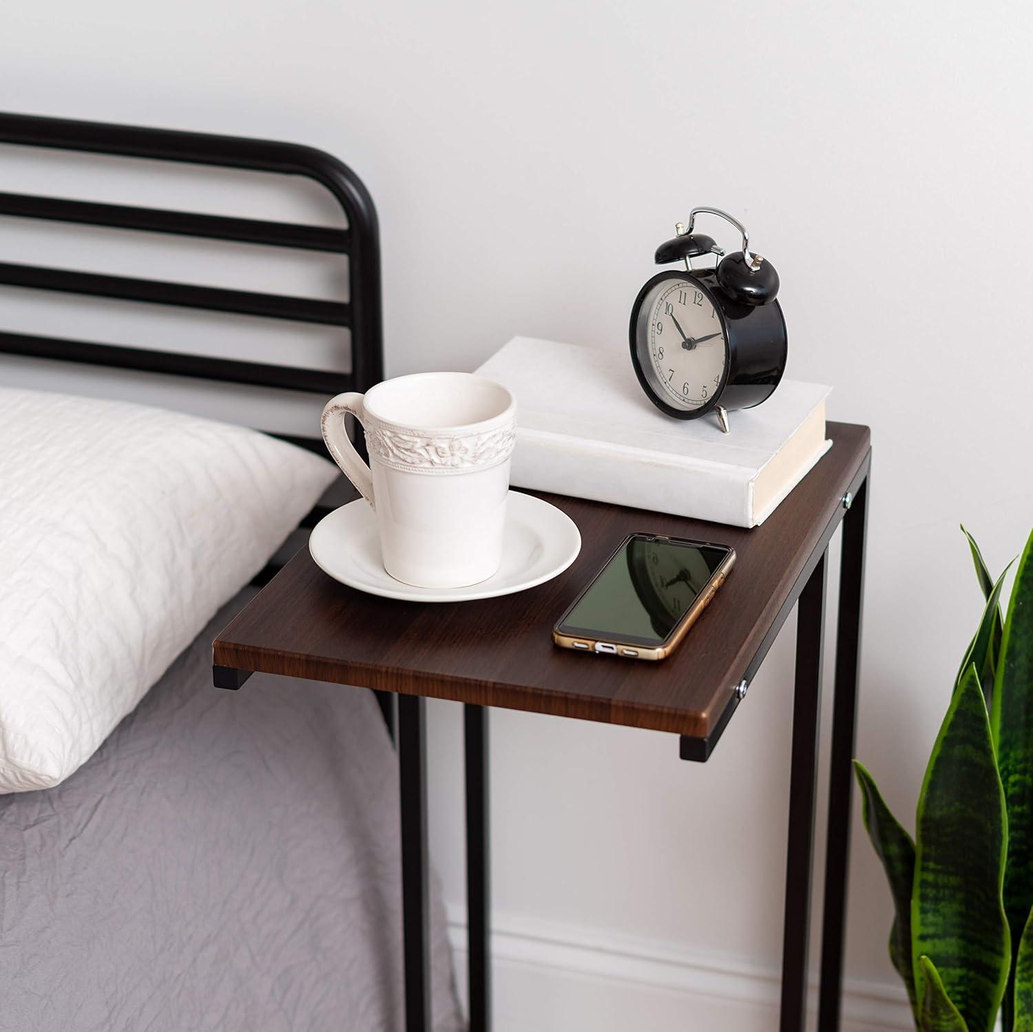 IRIS USA Wood and Metal Frame Side Table, Accent Sofa End Table Coffee Snack, Bedroom Night Stand, Living Room Computer Desk, C-Shape Wide