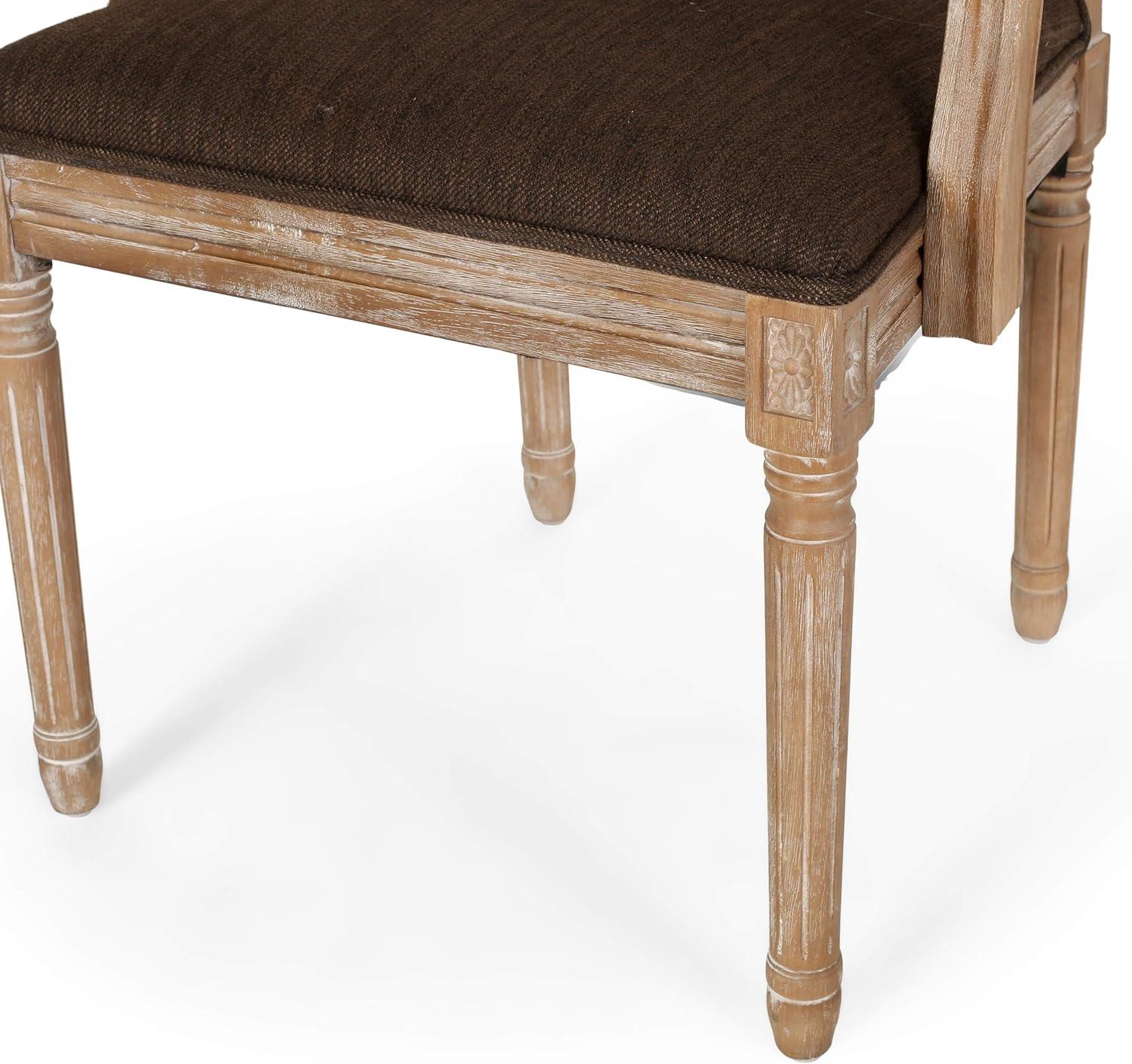 Antique French Country Weathered Wood Upholstered Arm Chair