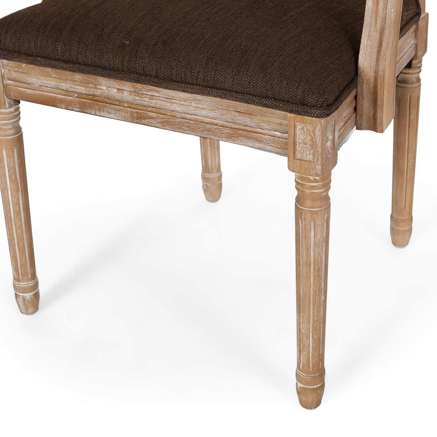 Antique French Country Weathered Wood Upholstered Arm Chair
