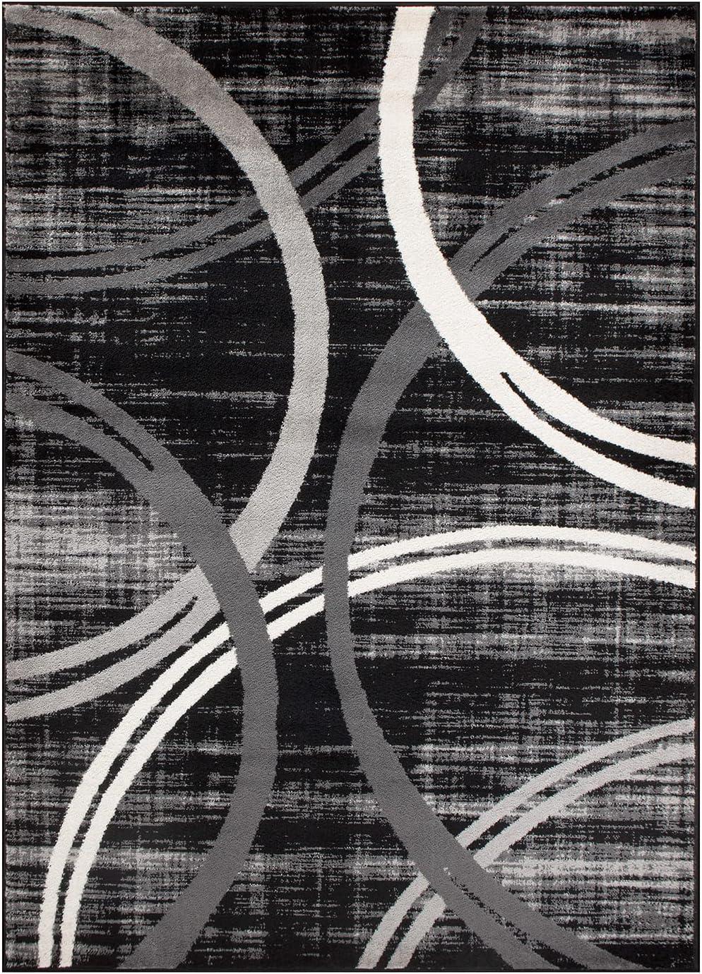 World Rug Gallery Contemporary Abstract Circles Design 3'3" x 5'  Black Area Rug