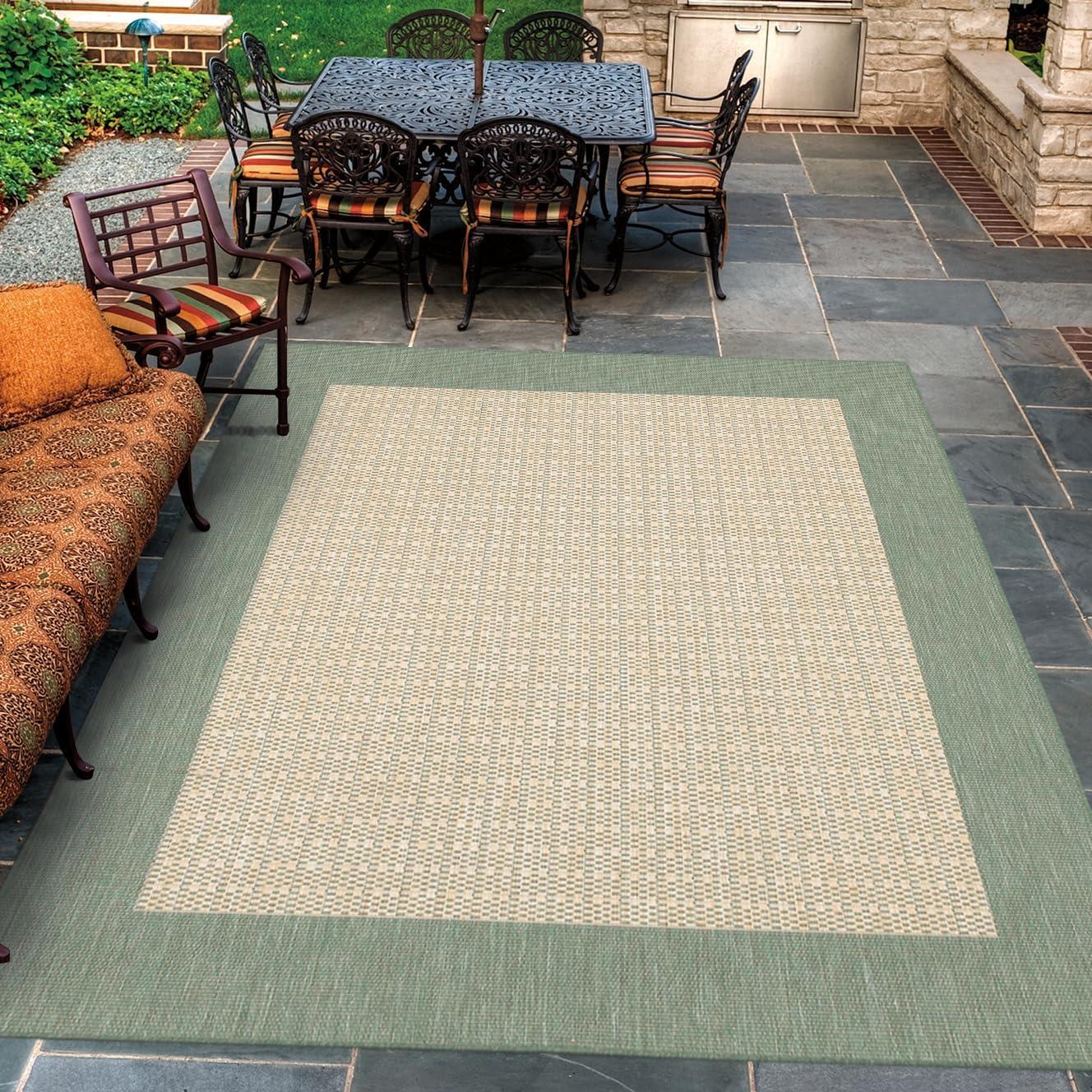 Couristan Recife Checkered Field Indoor / Outdoor Area Rug, Natural- Green, 7'6" x 10'9"