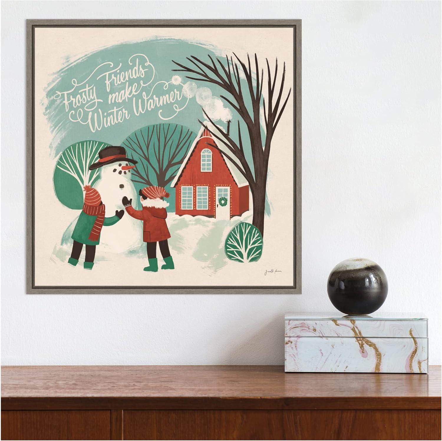 Amanti Art Winter Bliss III Snowman by Janelle Penner Canvas Wall Art Print Framed 16 x 16-in.