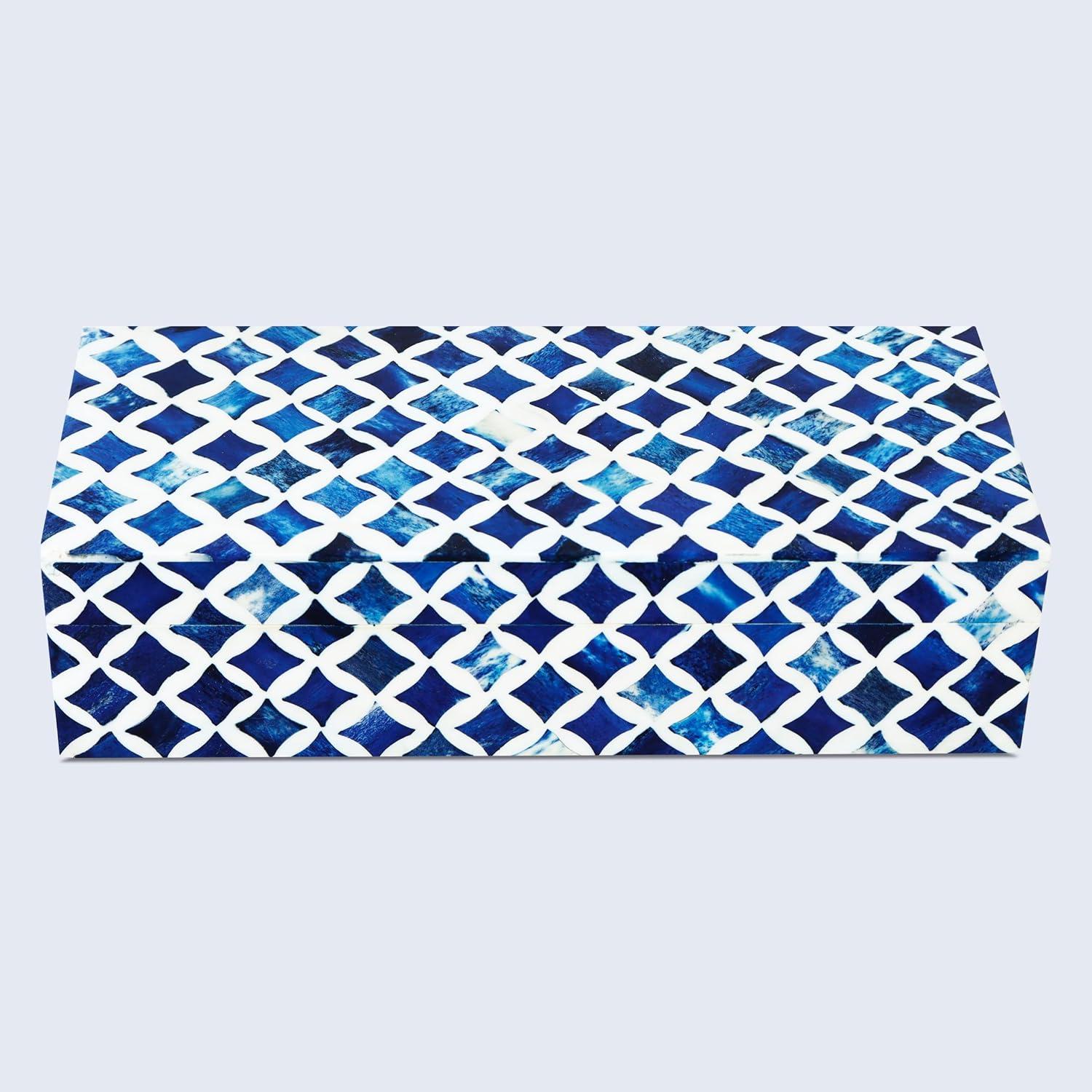 Handicrafts Home Decorative Box with Lids for Home Decor Handmade Modern Keepsake Accessories Collectible Multipurpose Box 10x4.5x2.5 , Star Blue White