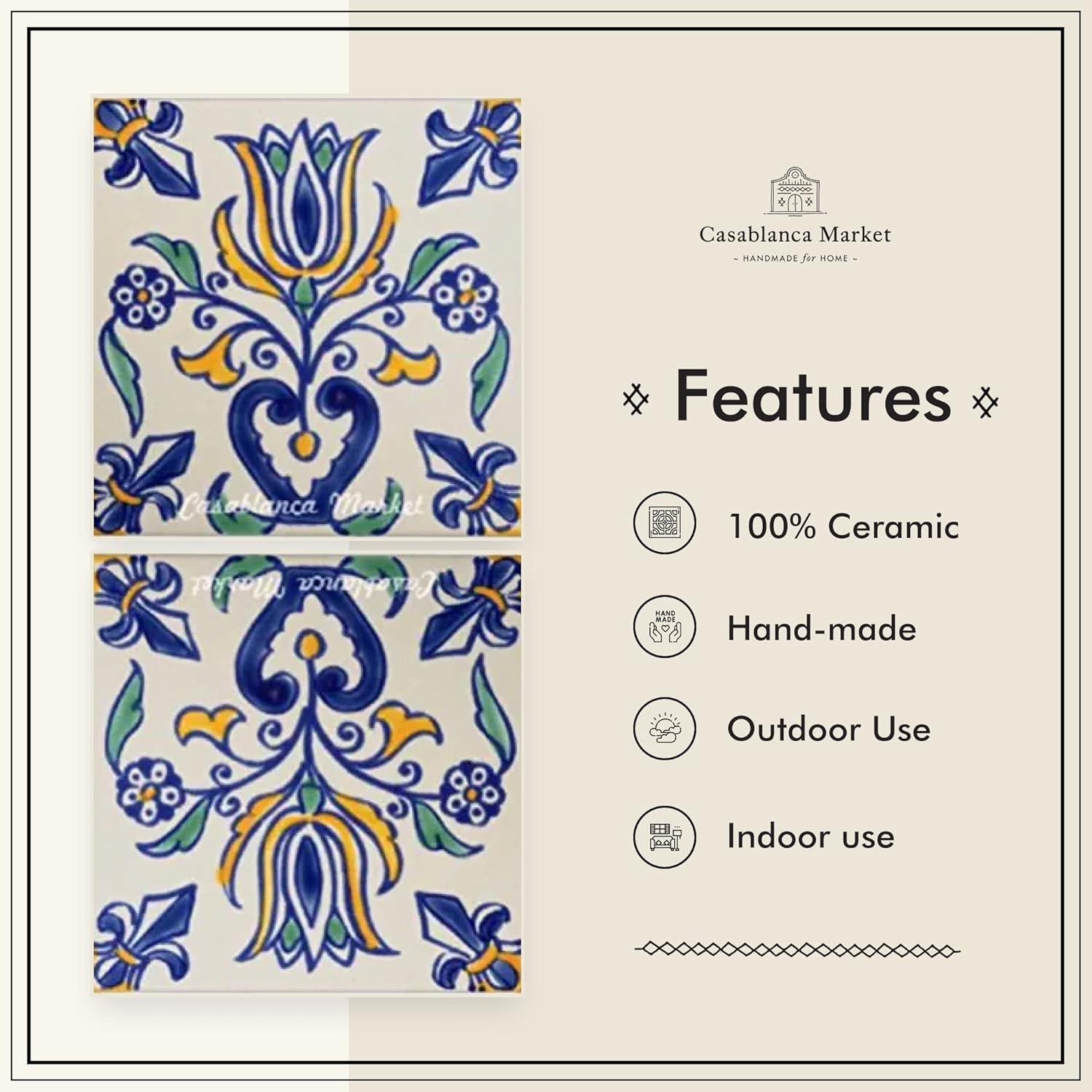 Casablanca Market Mediterranean 4'' x 4'' Hand Painted Ceramic Decorative Accent Tile