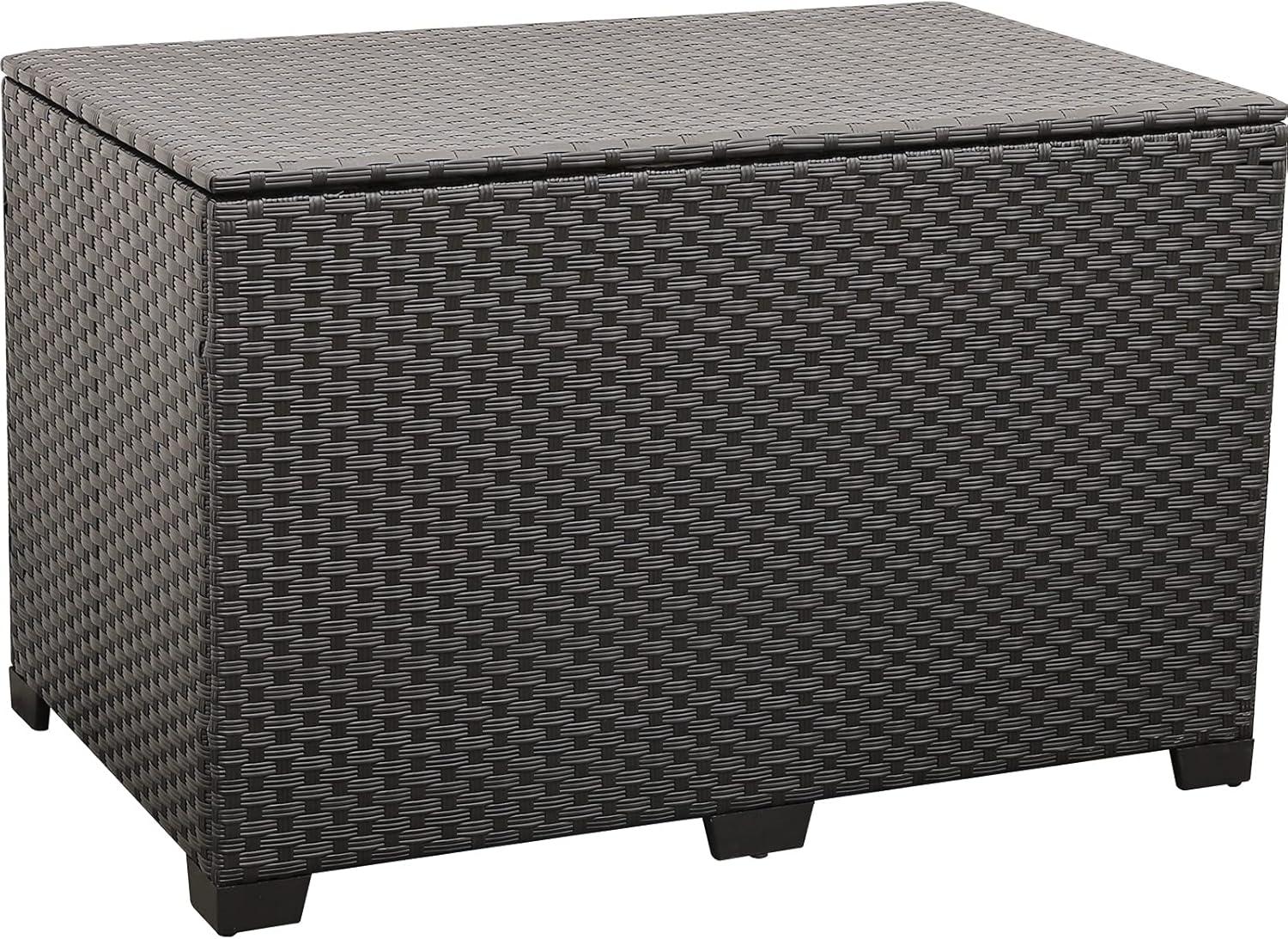 Large Black Wicker Resin Deck Storage Box with Lid