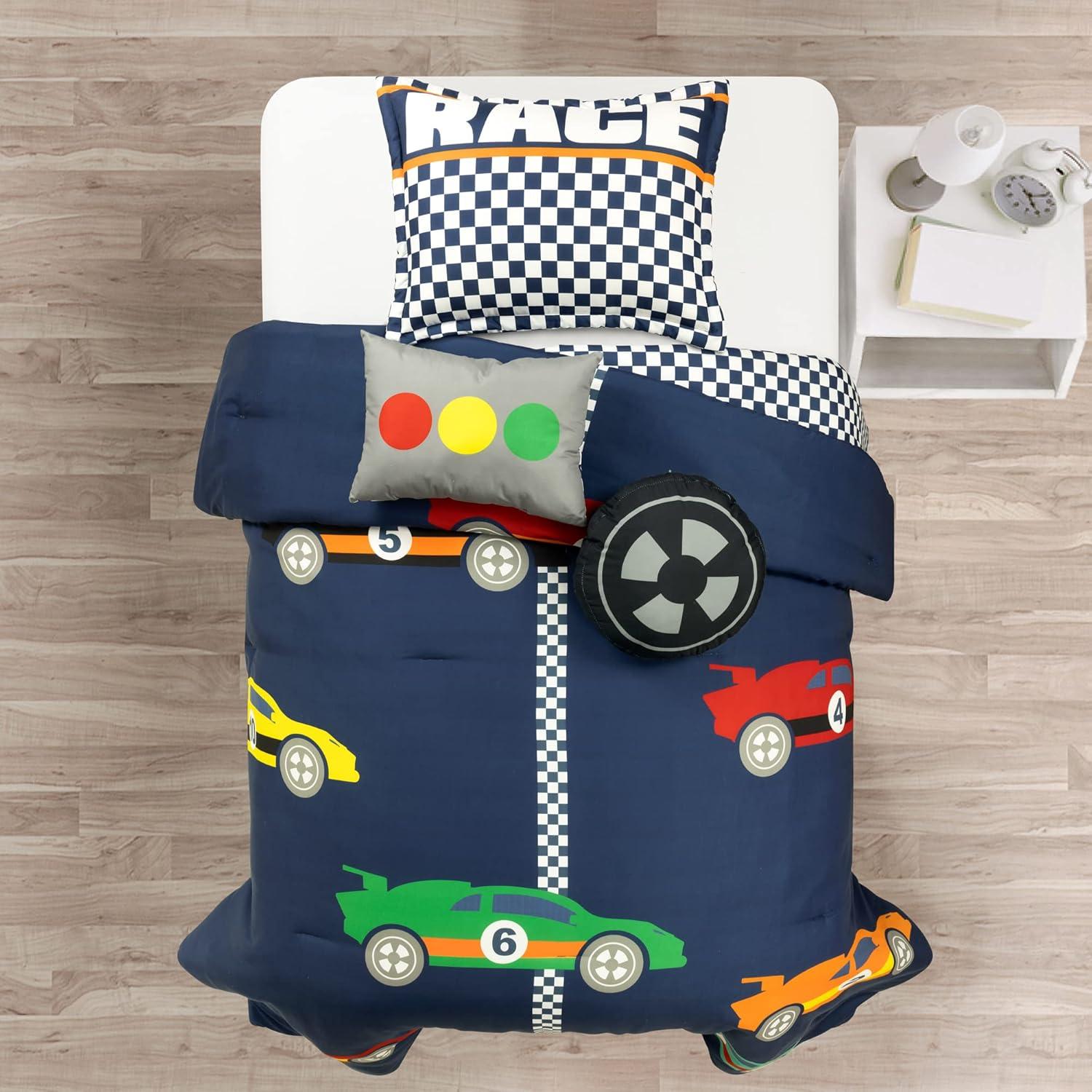 Racing Cars Reversible Oversized Comforter Navy (Set of 4)