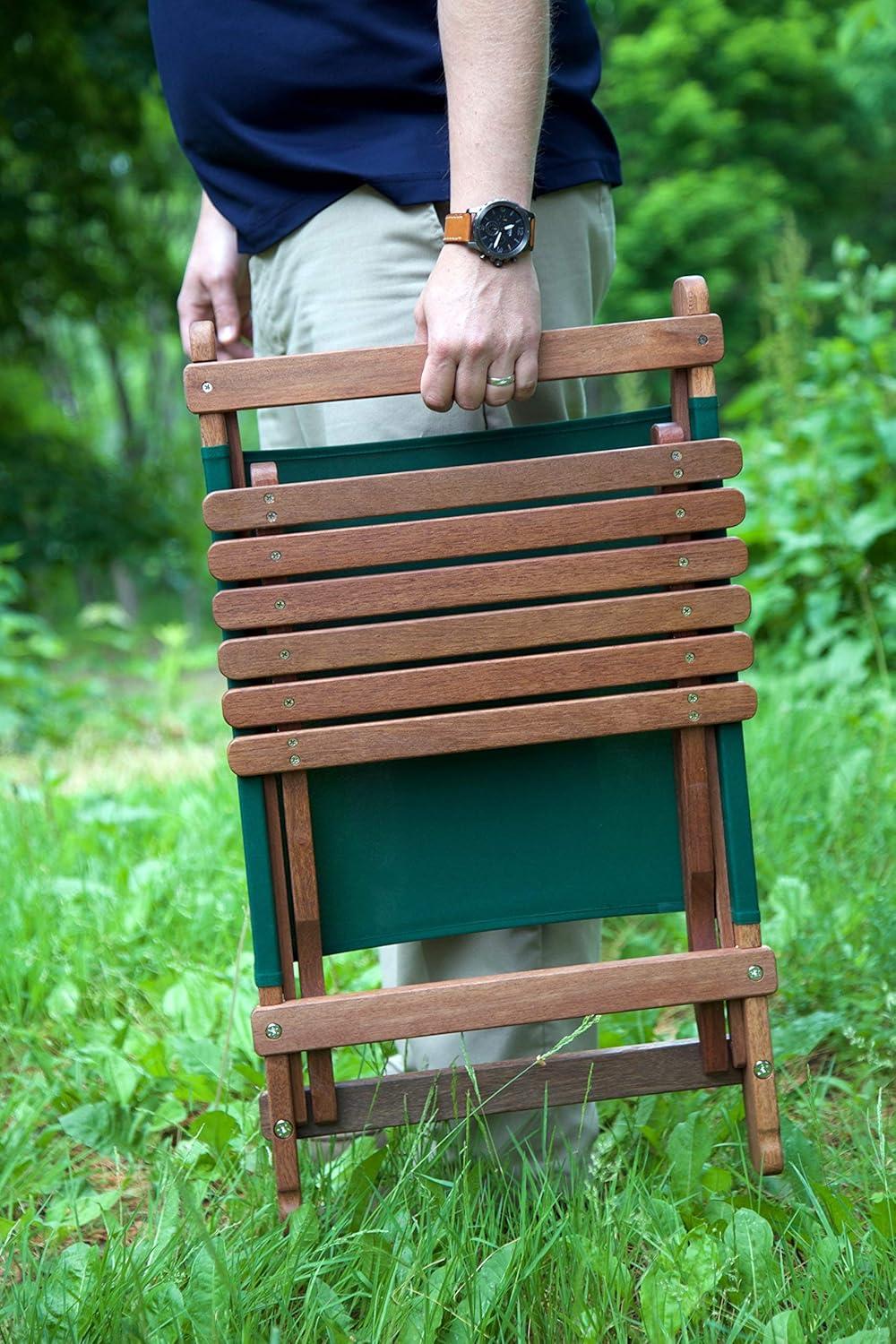 Portable Keruing Wood Lounger with Heavy-Duty Green Polyester