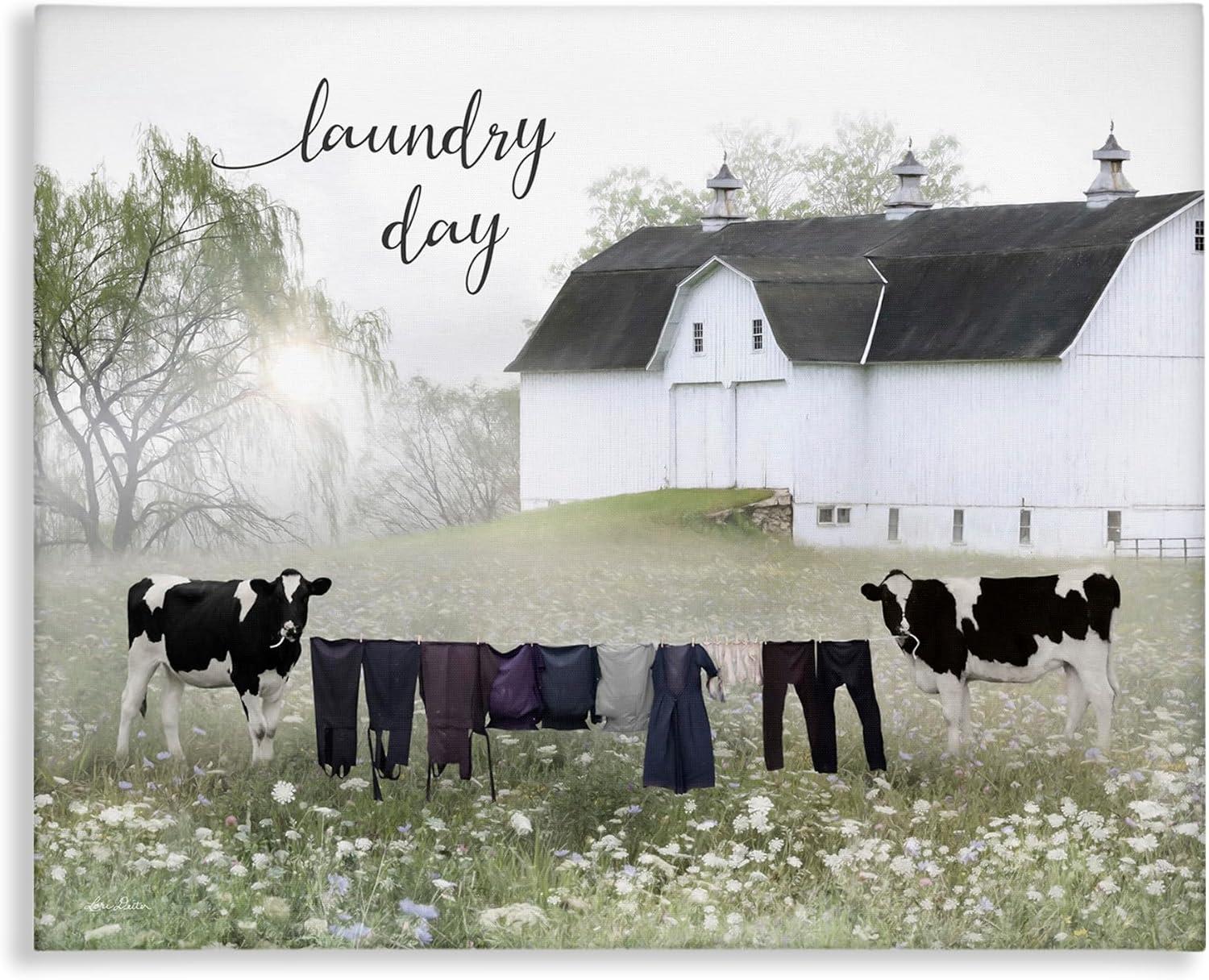 Laundry Day Rural Cows Meadow Canvas Print