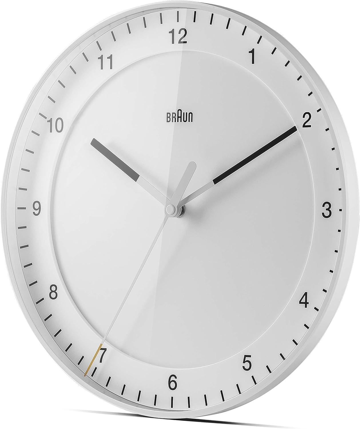 Braun 30cm White Silent Sweep Wall Clock with Glass Lens