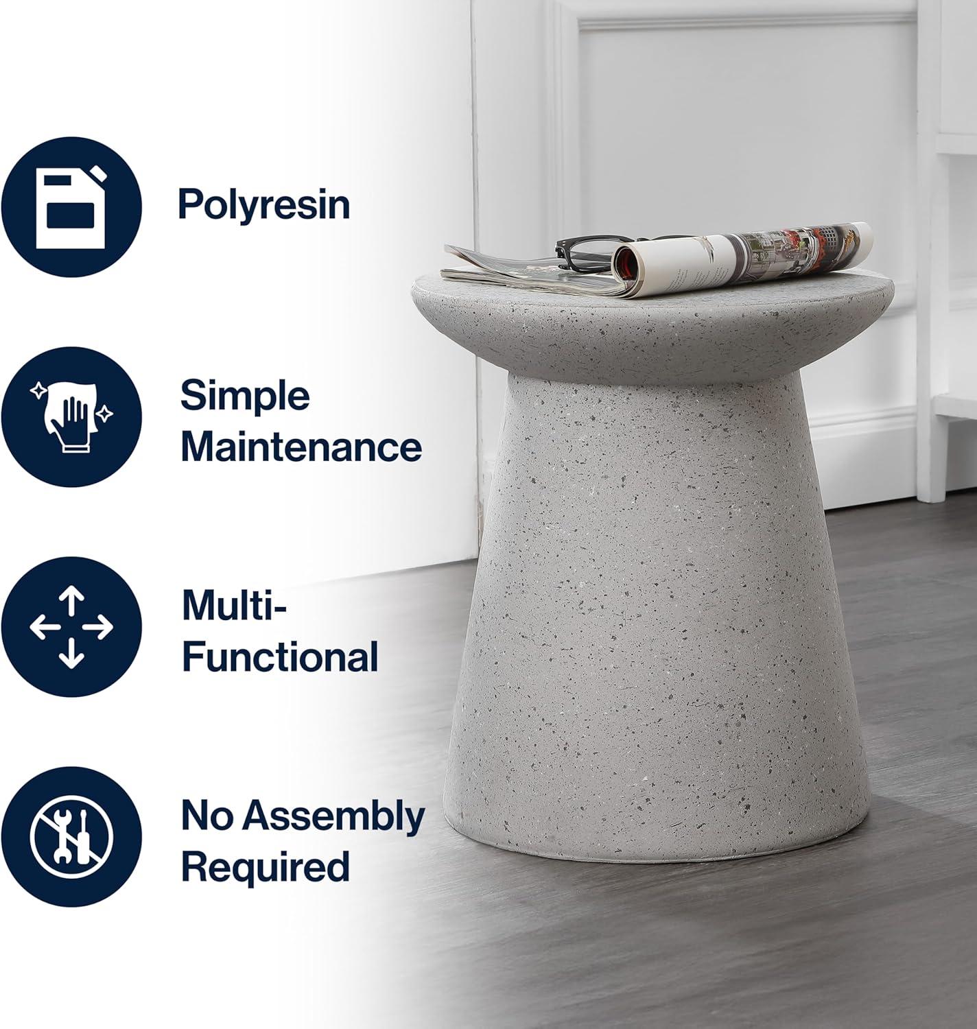 Hollie 18" Minimalist Modern Drum Accent Table Pedestal, Gray Terrazzo Finish - JONATHAN Y
