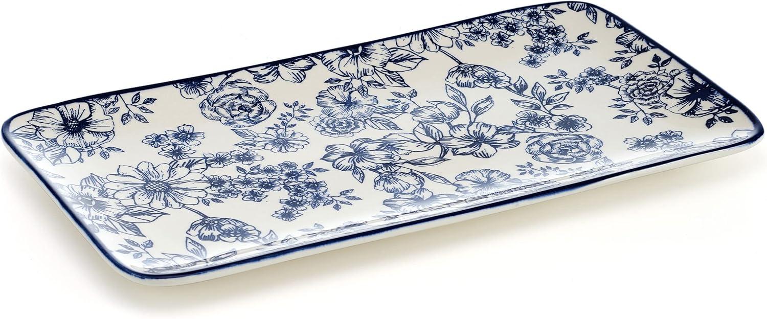 Gabriela Blue and White Floral Ceramic Rectangular Platter