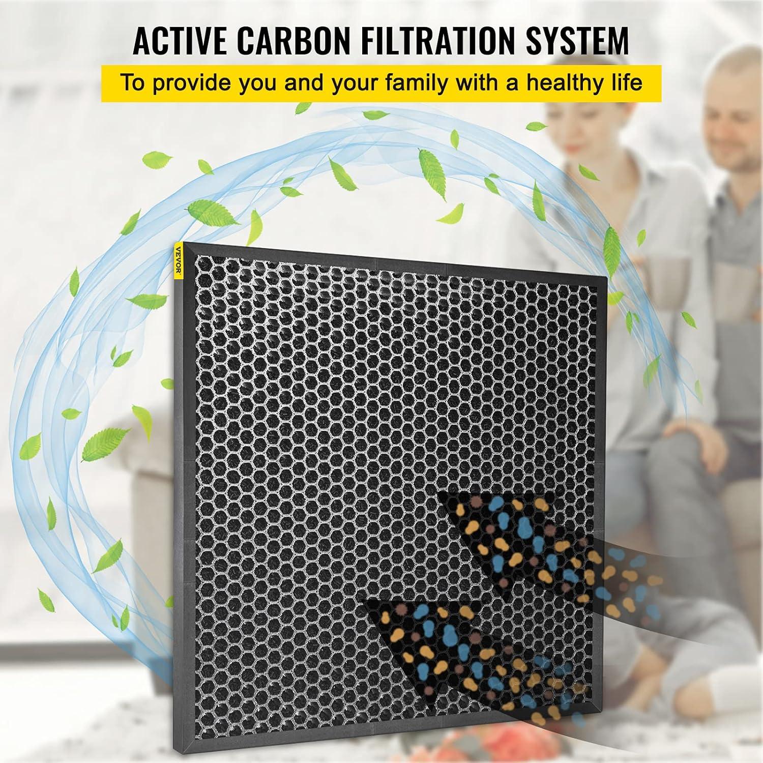 Bentism Filter Replacement, 4pcs Active Carbon Air Filter, 16"x 16" Ac Filter, Air Filter Replacement Set with Solid Metal Mesh Cover, High-efficient Odor Eliminator for Home or Commercial Use, Black