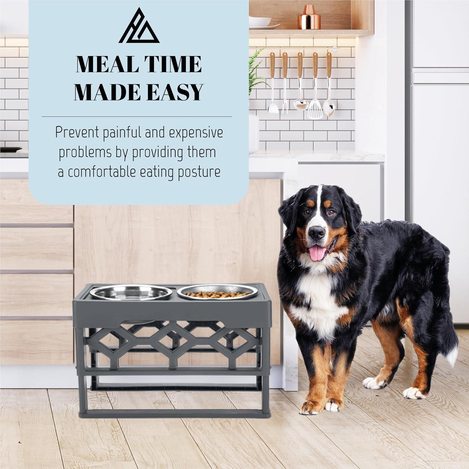 Adjustable Elevated Dog Bowl Stand with Stainless Steel Bowls