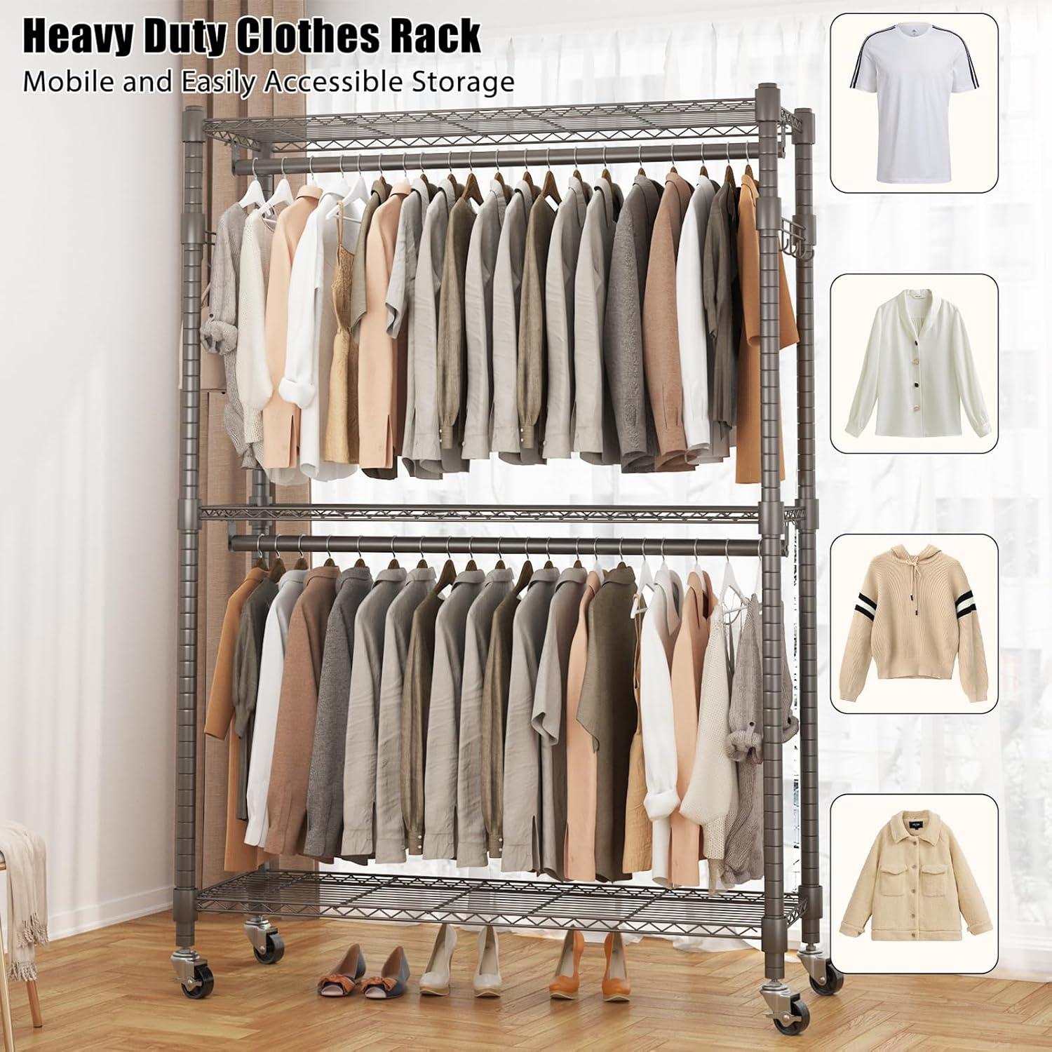 Heavy Duty Chrome Portable Garment Rack with Adjustable Shelves