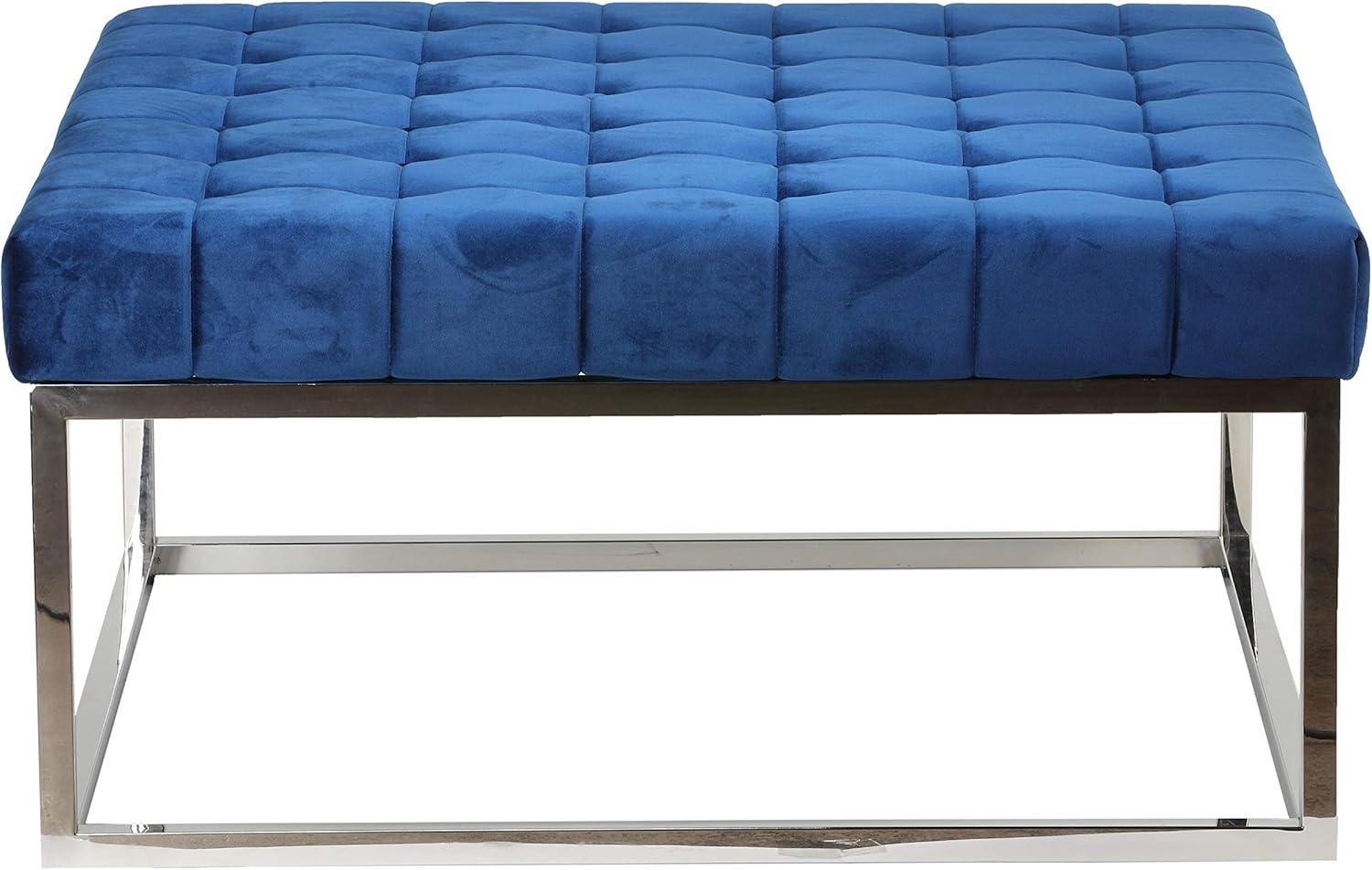 Cortesi Home Caroline Tufted Velvet Ottoman, Blue