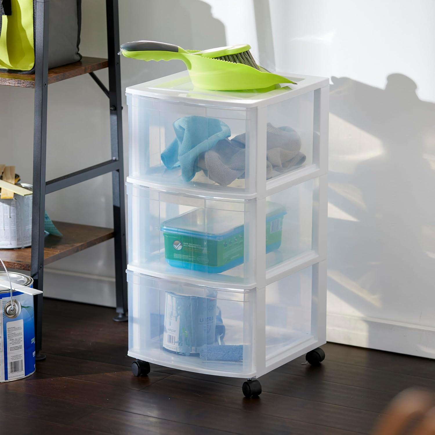 Gracious Living 3-Drawer Organizer Cart, Plastic Drawer Storage for Home or Office, White