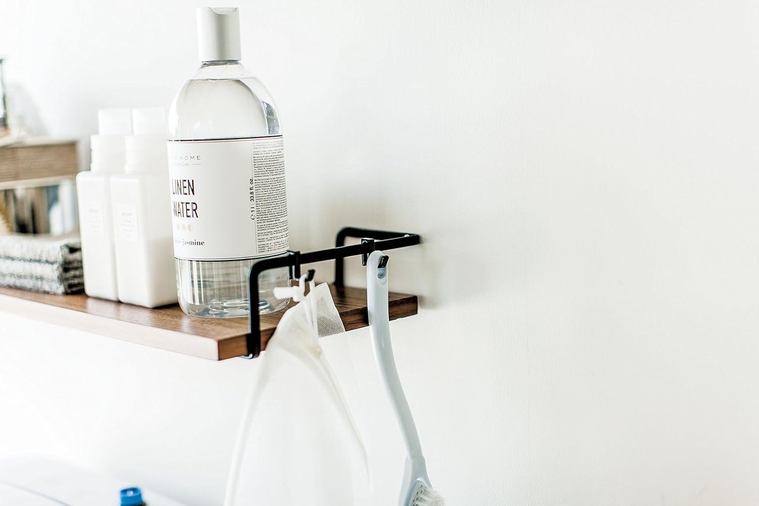 Contemporary Black Steel and Wood Wall-Mounted Shelf