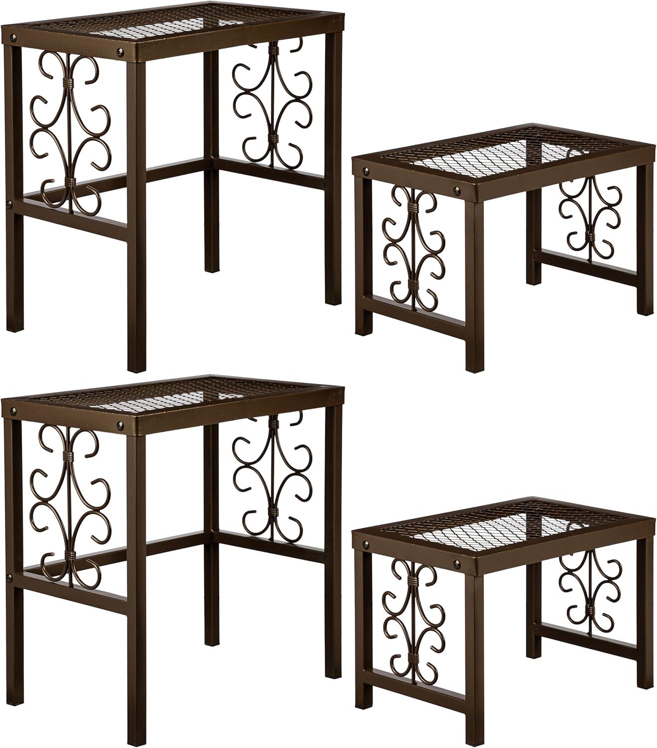 Evergreen Garden Nesting Plant Stands Indoor/Outdoor, Metal Plant Stand for Patio, Porch, Garden, Corner Plant Stands for Indoor Plants (Montebello, Set of 4)