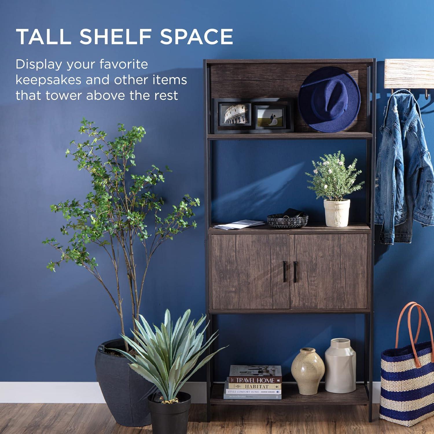 Best Choice Products Storage Bookshelf for Living Room, Walkway w/ Enclosed Cabinet, Elevated Design - Light Oak