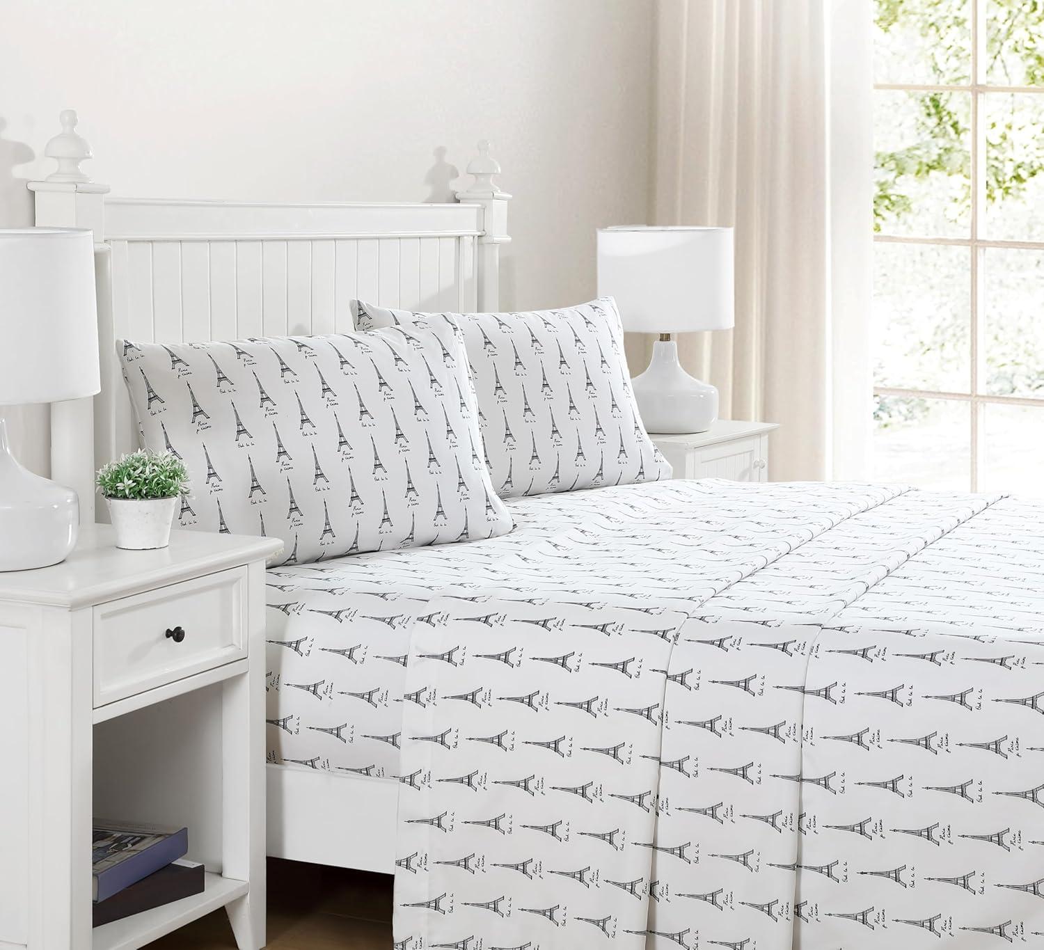 King White Paris Print Microfiber Sheet Set