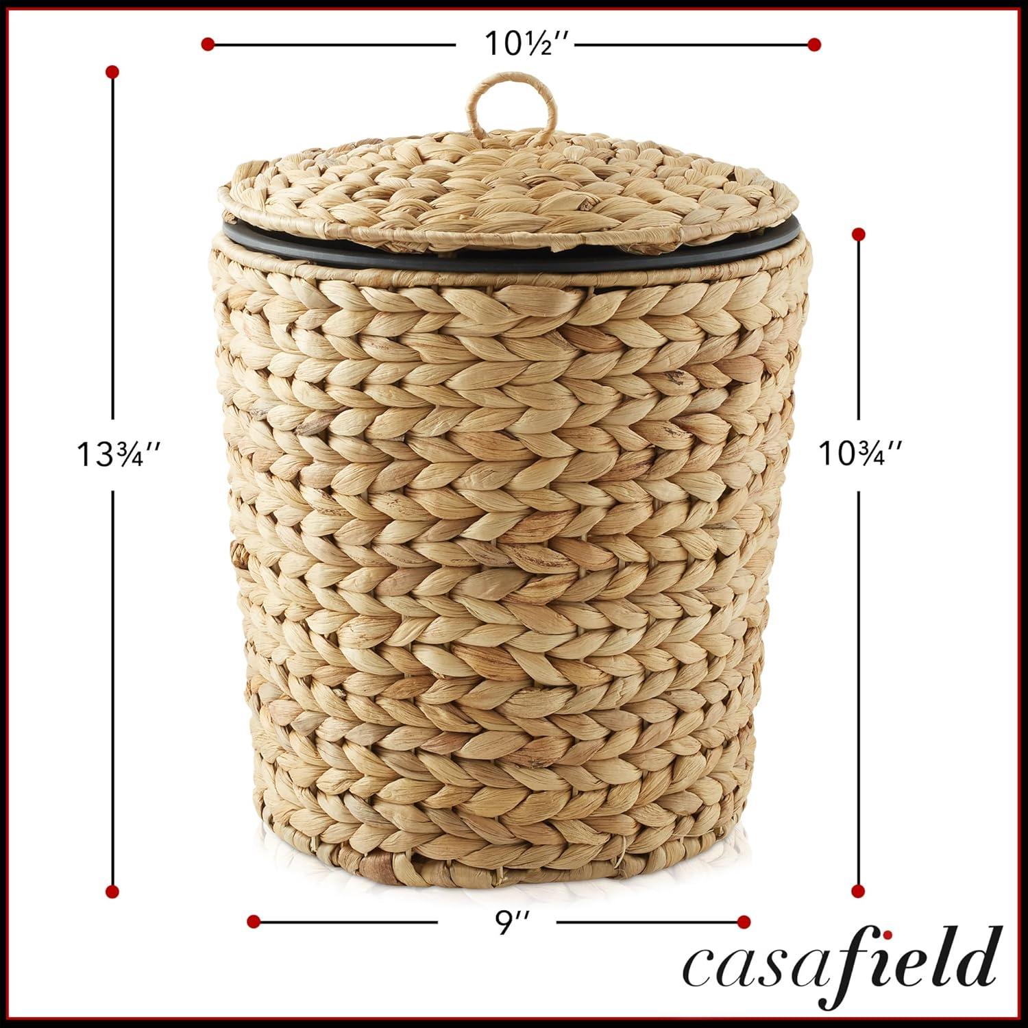 Water Hyacinth Waste Basket w Lid - Natural, Woven Bathroom Trash Can