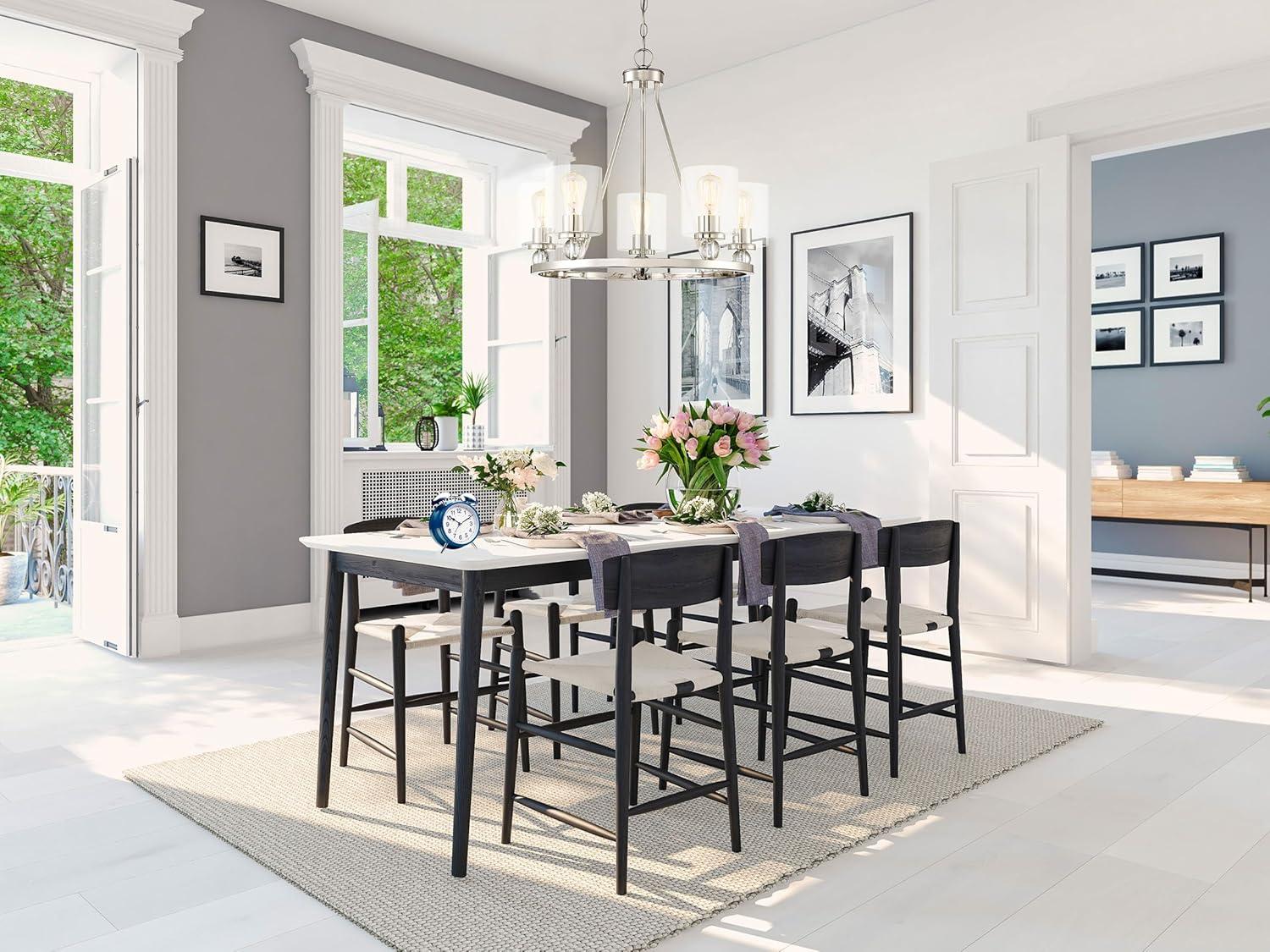 Chandelier 5 Light Polished Nickel Glass in Contemporary Style 22 inches Tall By 25.5 inches Wide Bailey Street Home 57-Bel-3098336