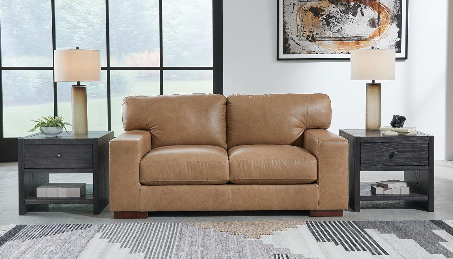 Tumbleweed Faux Leather Track Arm Loveseat with Removable Cushions