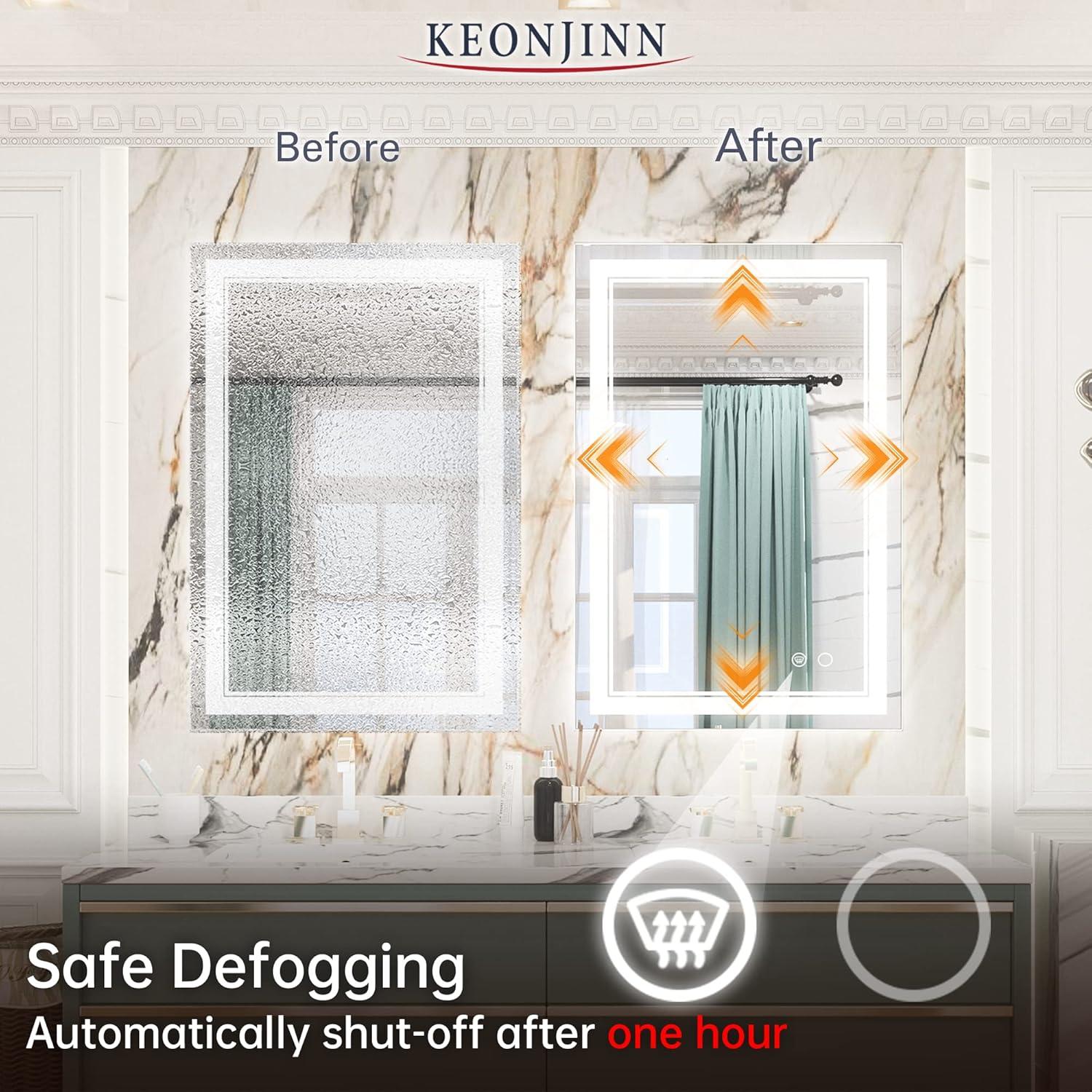 Keonjinn LED Bathroom Vanity Mirror, Front Light & Backlit, 3 Color Temperatures, Anti Fog, Double Lights Strips, 24"x32"