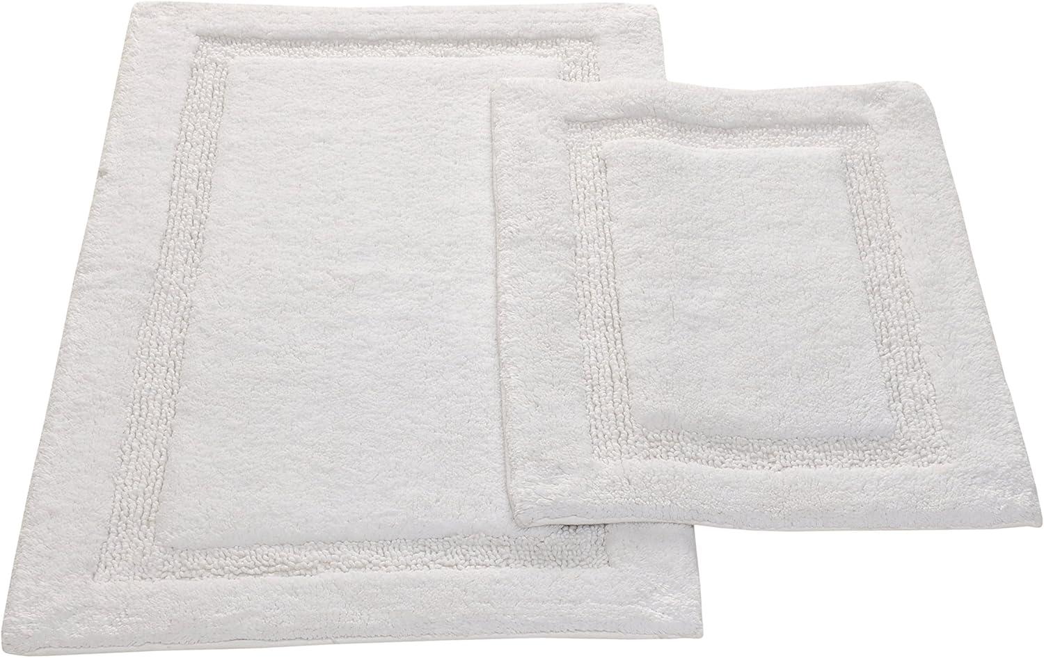 White Cotton Textured Border Bath Rug Set