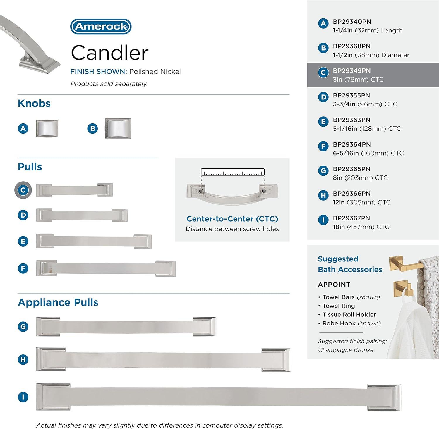 Amerock Candler 3 inch (76mm) Center-to-Center Polished Nickel Cabinet Pull