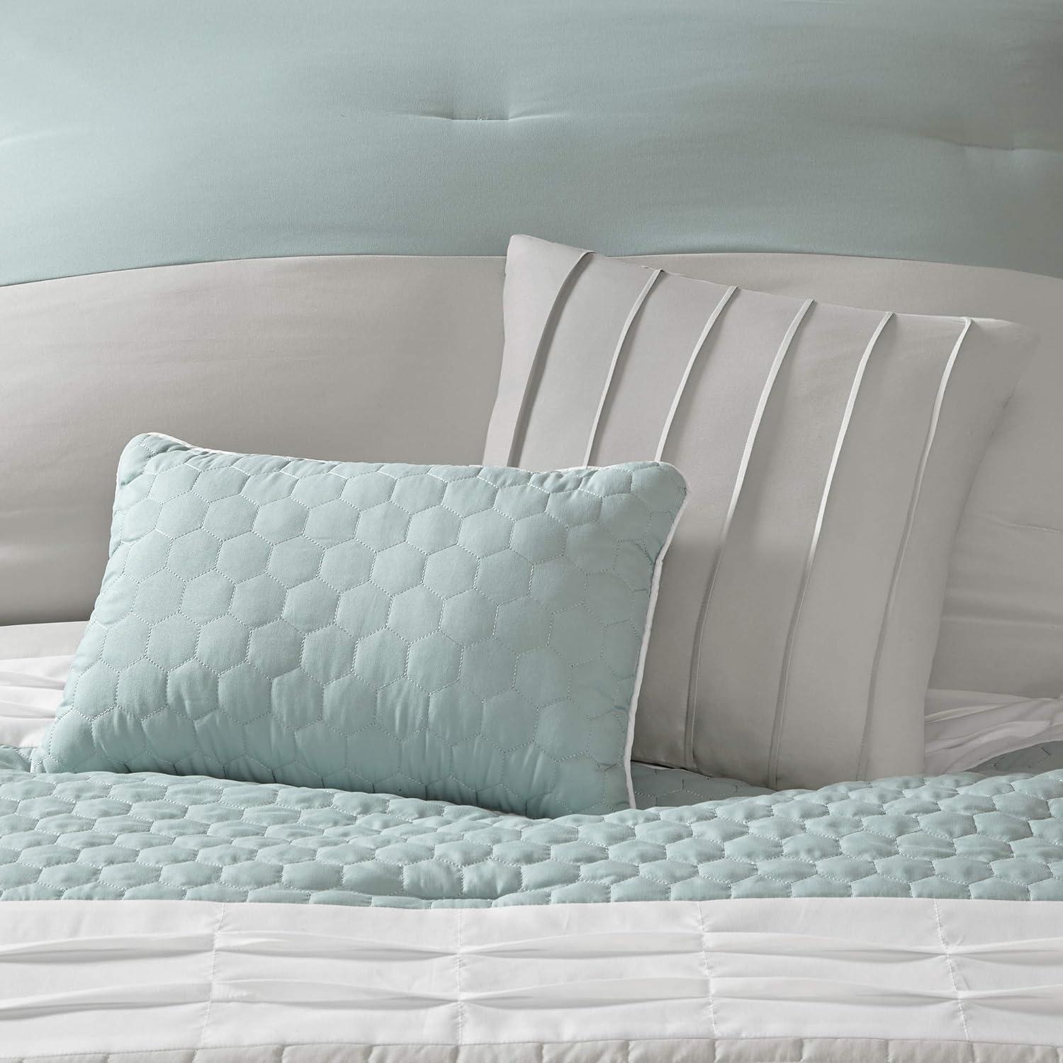 Seafoam and Gray Queen Microfiber 8-Piece Comforter Set