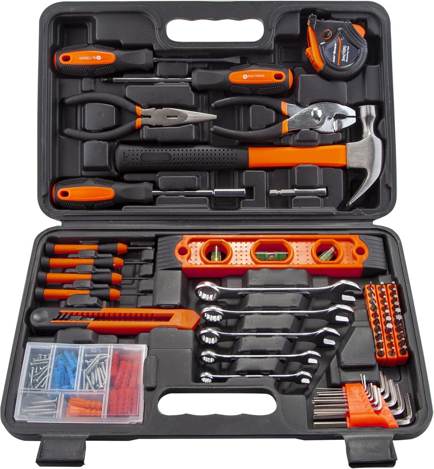 CARTMAN 152 Piece Tool Set General Hand Tool Kit with Plastic Toolbox Storage Case Automotive Wrench Sets Orange