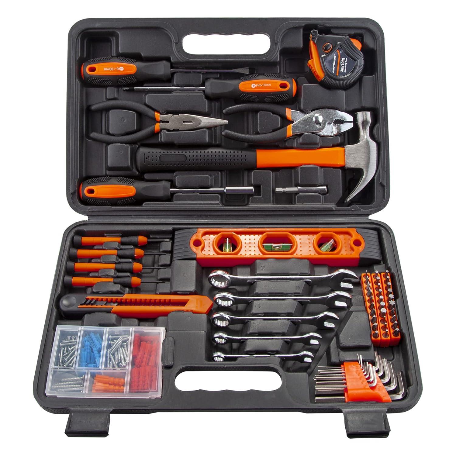 CARTMAN 152 Piece Tool Set General Hand Tool Kit with Plastic Toolbox Storage Case Automotive Wrench Sets Orange