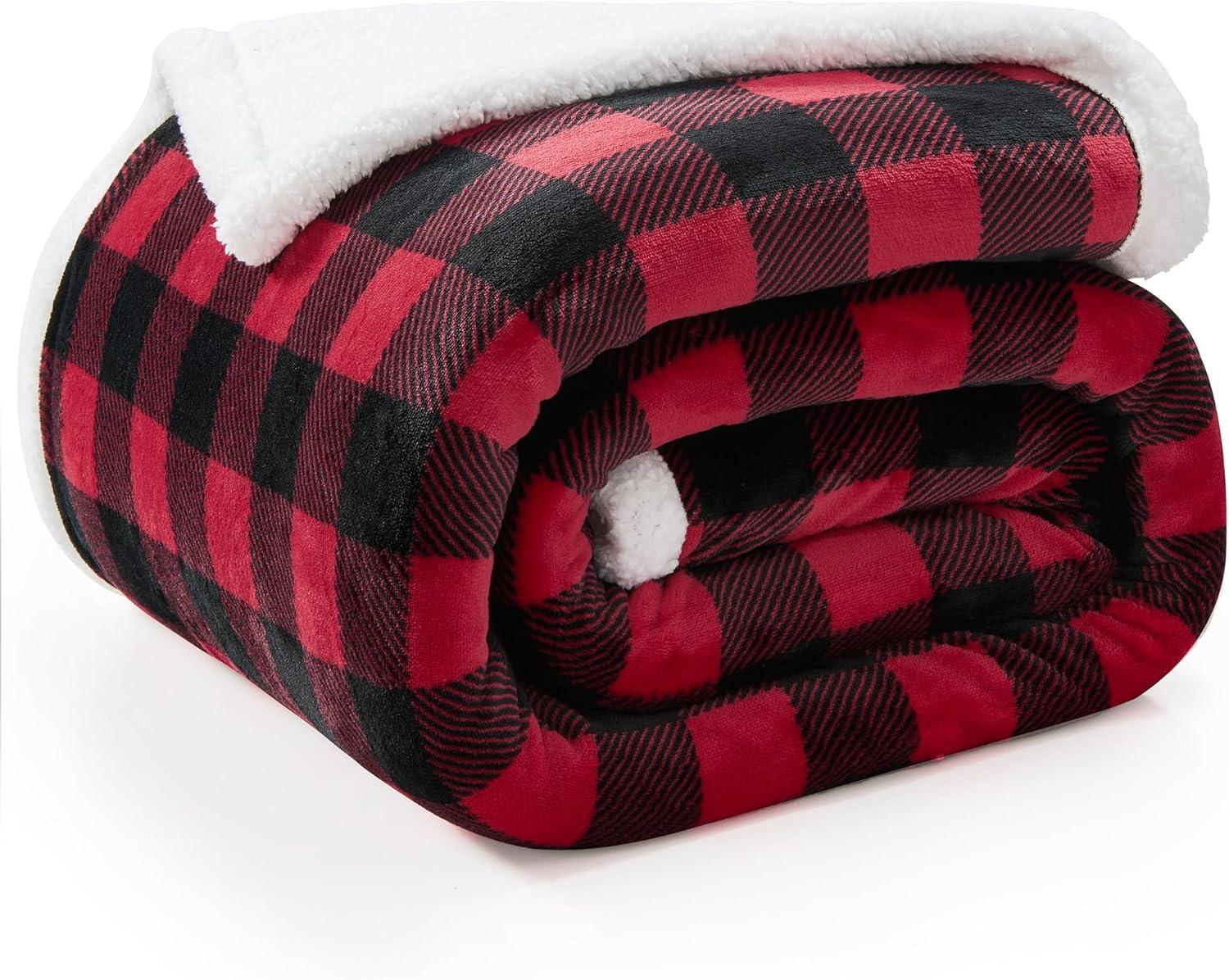 Fleece Throw Blanket for Couch Sofa Bed, Buffalo Plaid Decor Red and Black Checkered Blanket, Cozy Fuzzy Soft Lightweight Warm Blankets for Winter and Spring