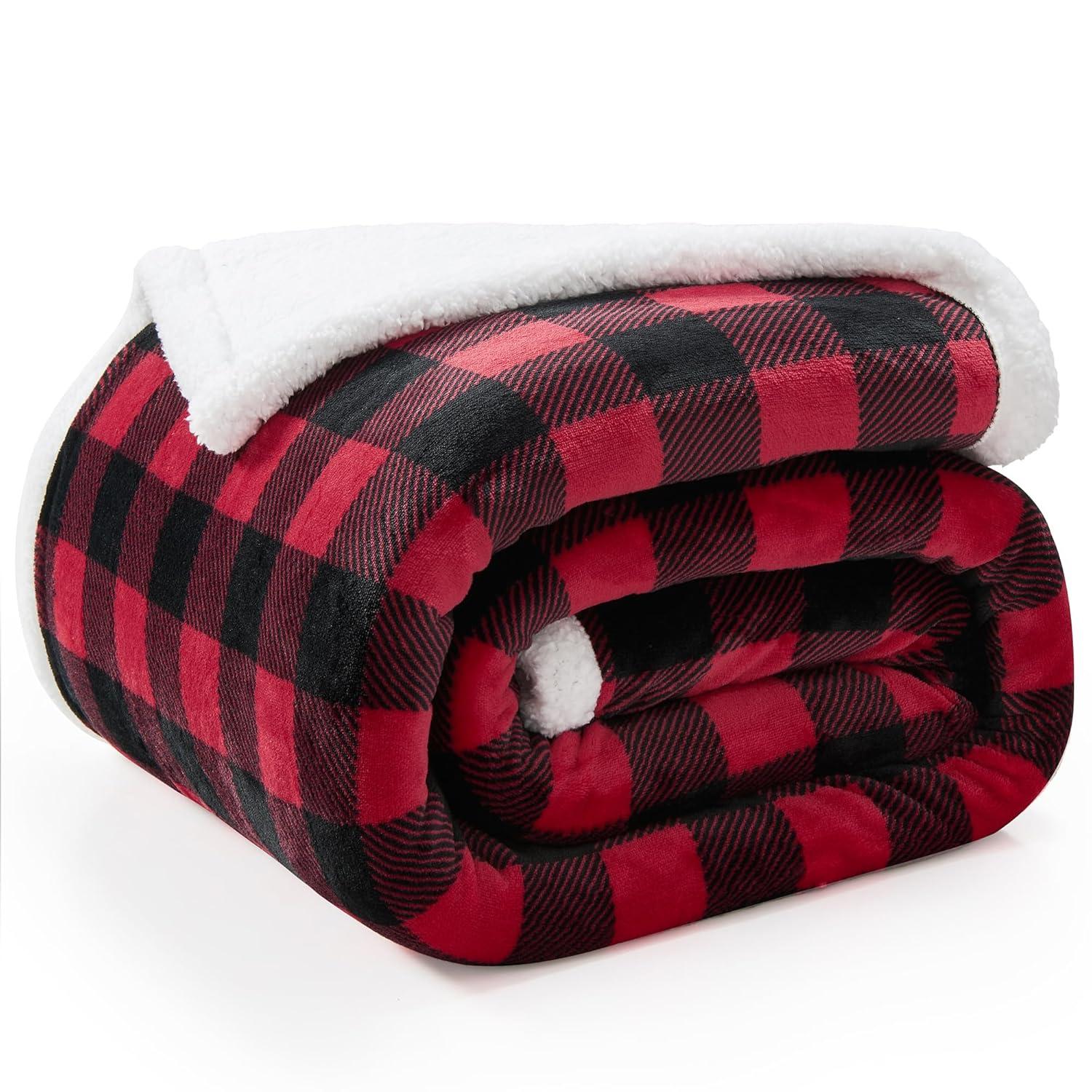 Fleece Throw Blanket for Couch Sofa Bed, Buffalo Plaid Decor Red and Black Checkered Blanket, Cozy Fuzzy Soft Lightweight Warm Blankets for Winter and Spring