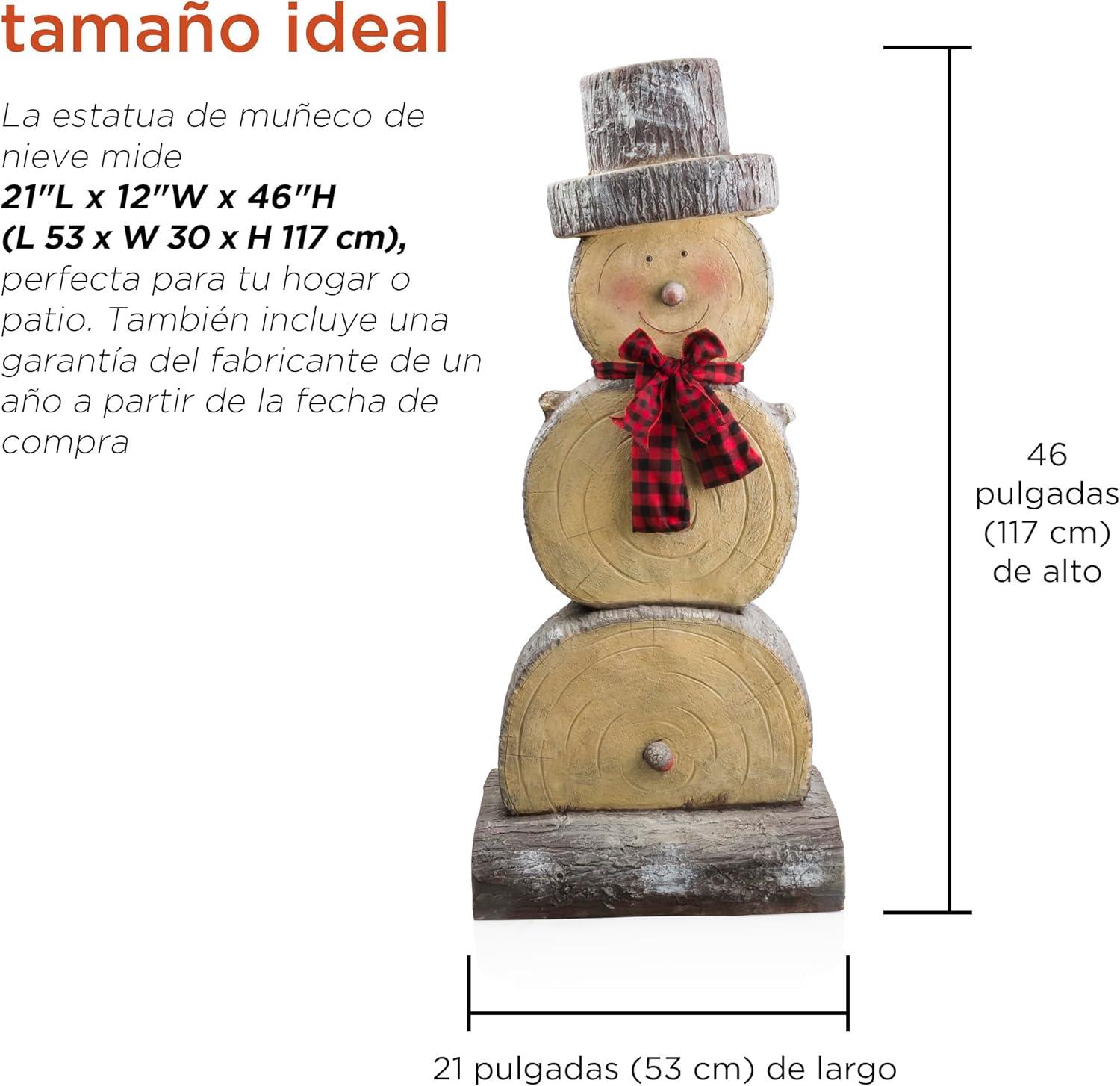 Alpine Corporation 16" x 9" x 38" Wooden Snowman Holiday Statue, Brown/Tan