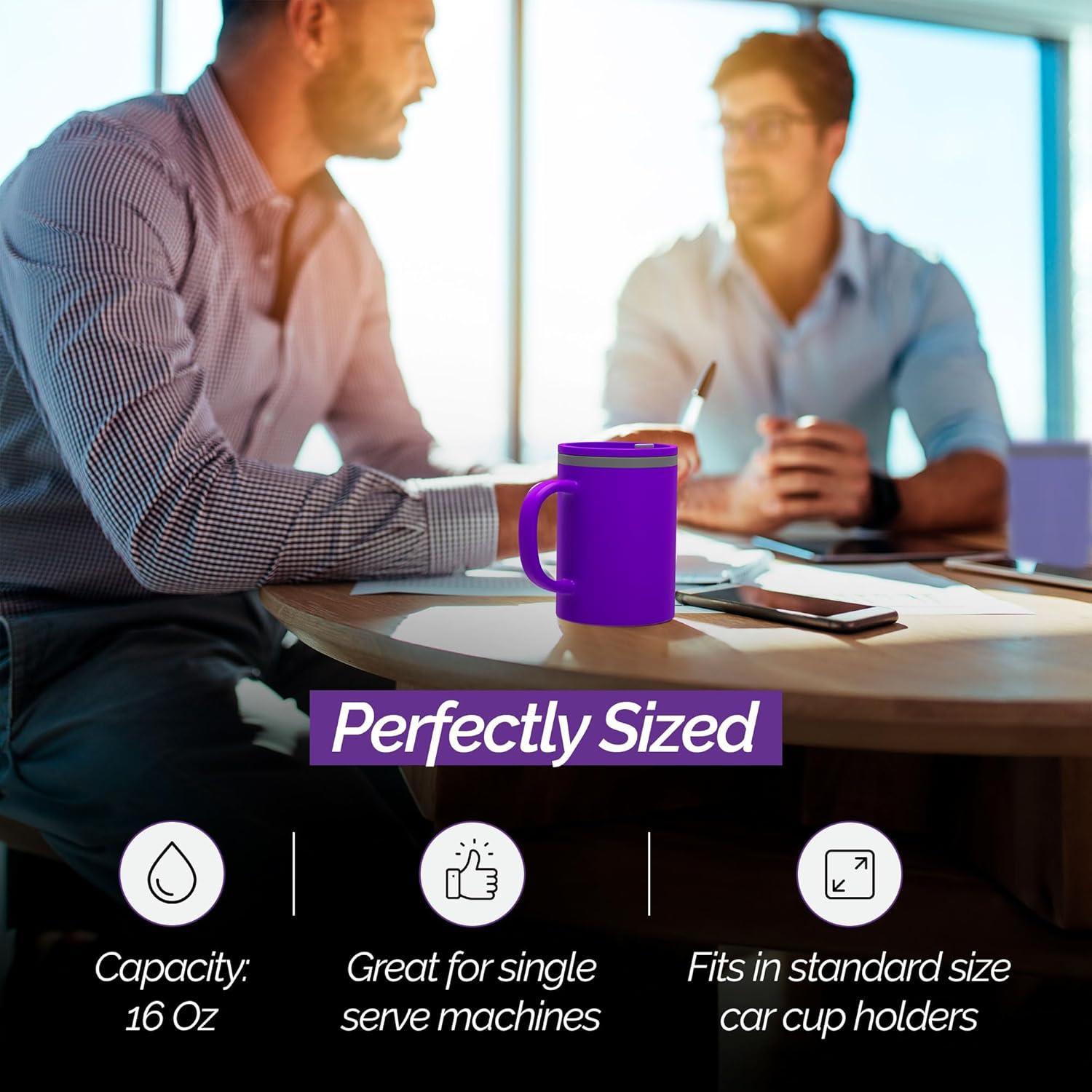 Copco Iconic 16oz Double Wall Insulated Desk Mug with Lid & Handle, Set of 2, BPA-Free Reusable Plastic, Spill-Proof, Wide Mouth (Purple/Light Purple)