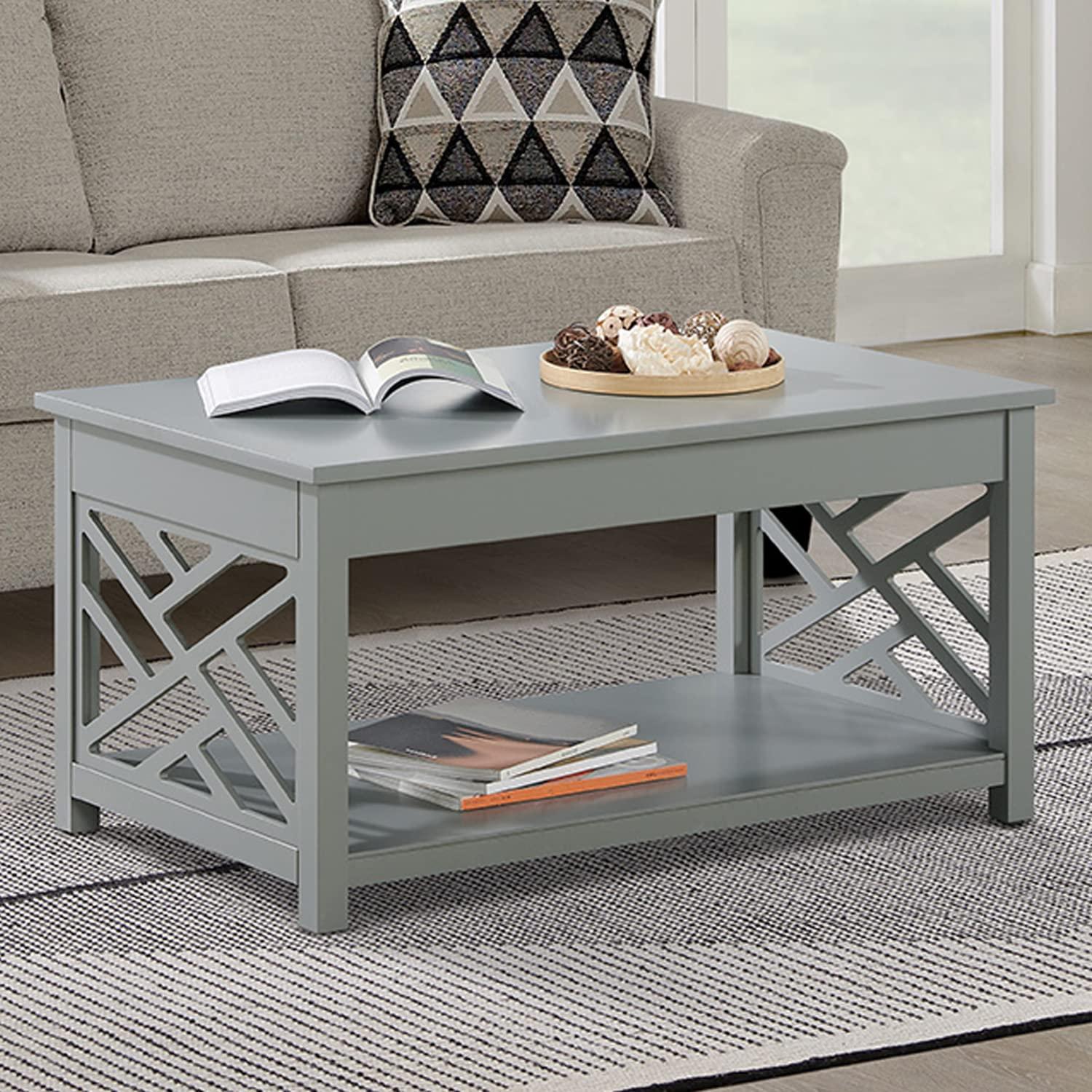 Alaterre Furniture Coventry 36 in. Solid Pine Wood Coffee Table, Traditional to Modern Design Accent Furniture, Gray
