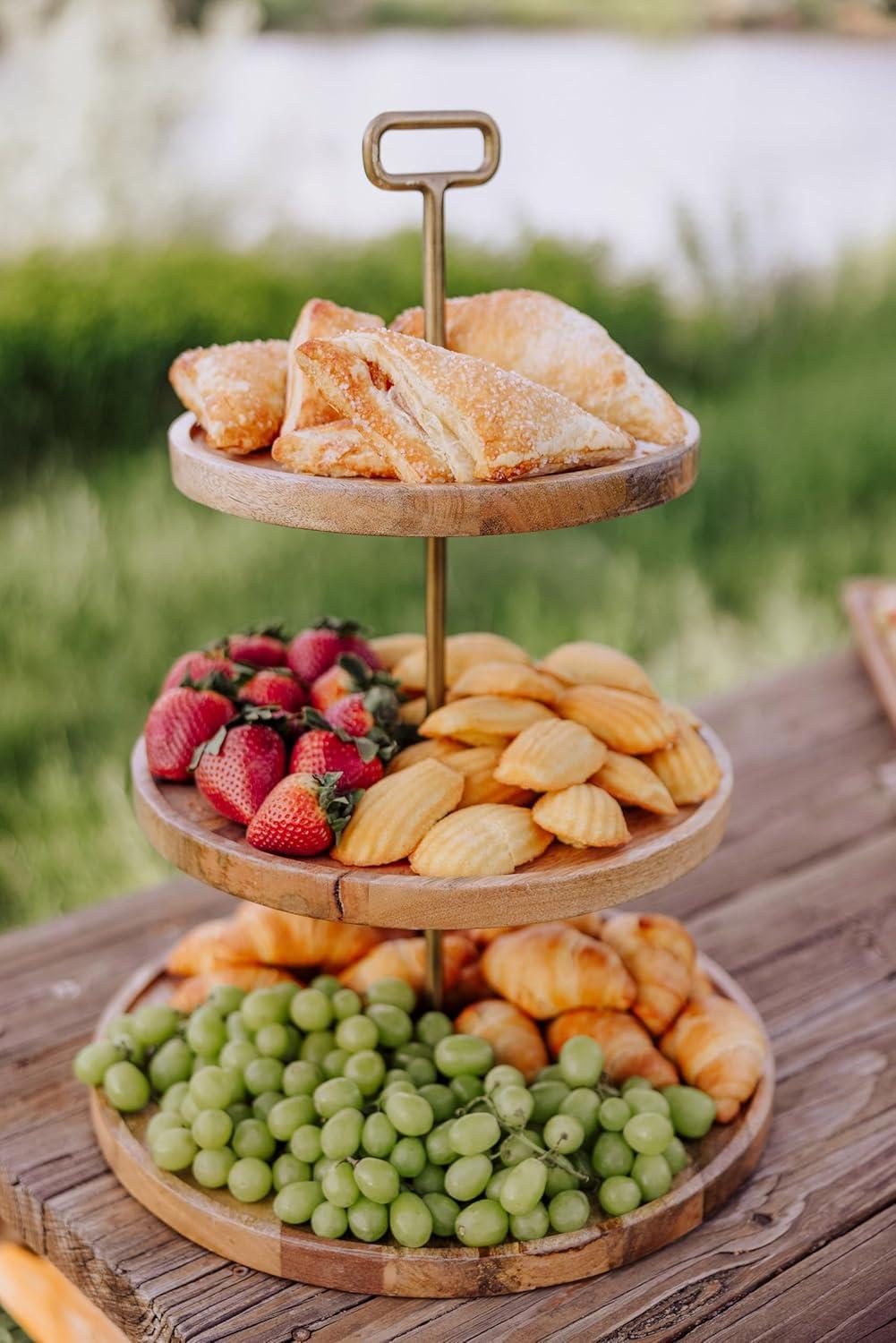 Rustic Medium Wood and Iron 3-Tier Serving Tray